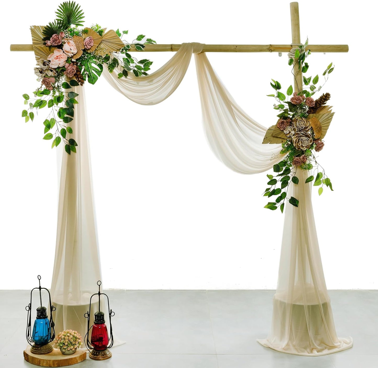 VDS Pack of 3 Panel (30 Inch X 20 Feet) Wedding Arch Draping Fabric Sheer Chiffon Fabric Drapery for Wedding Ceremony Reception Swag Backdrop Canopy Chuppah ARBO Altars Decoration (Champagne)