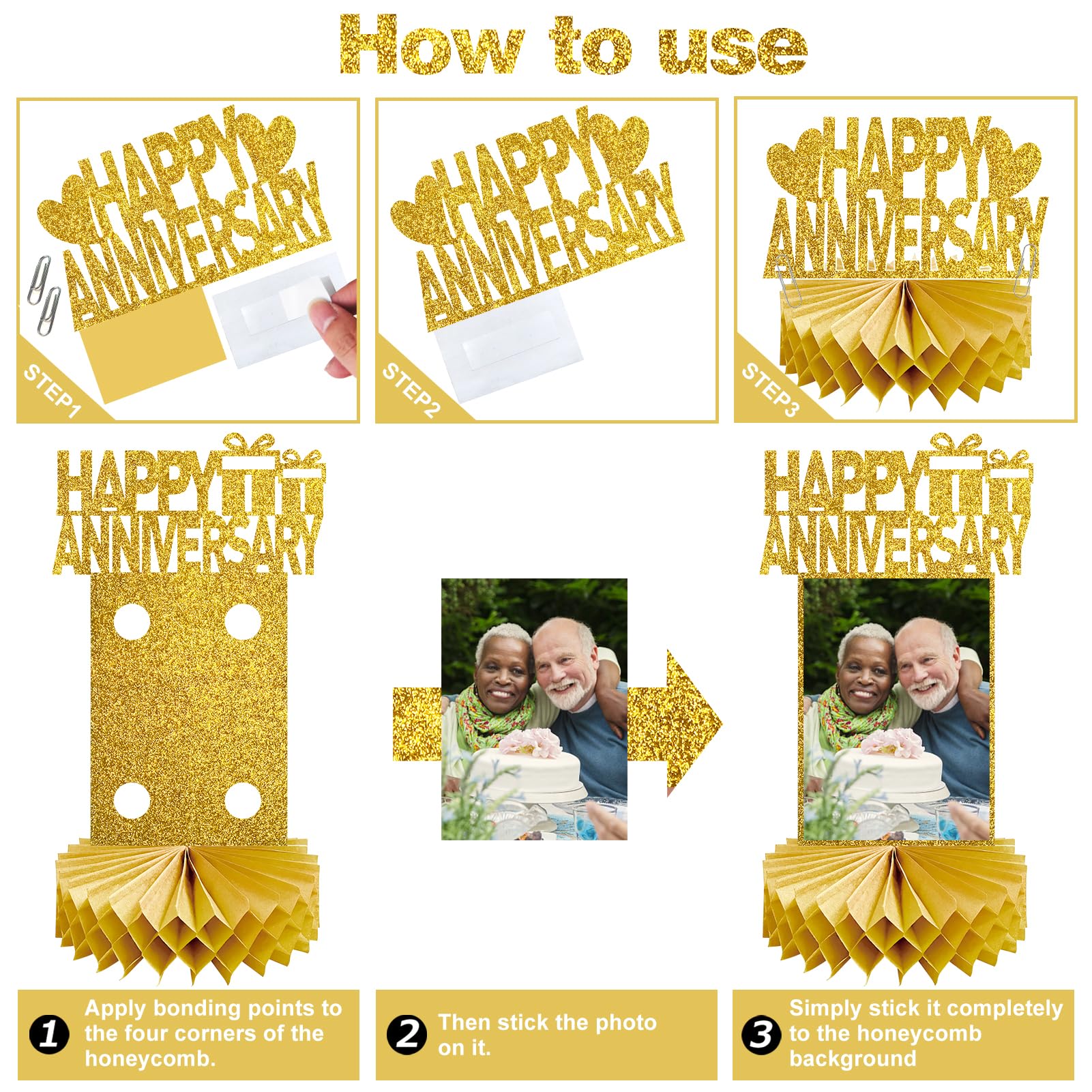 Eucutur Gold Happy Wedding Anniversary Decorations Photo Table Centerpiece