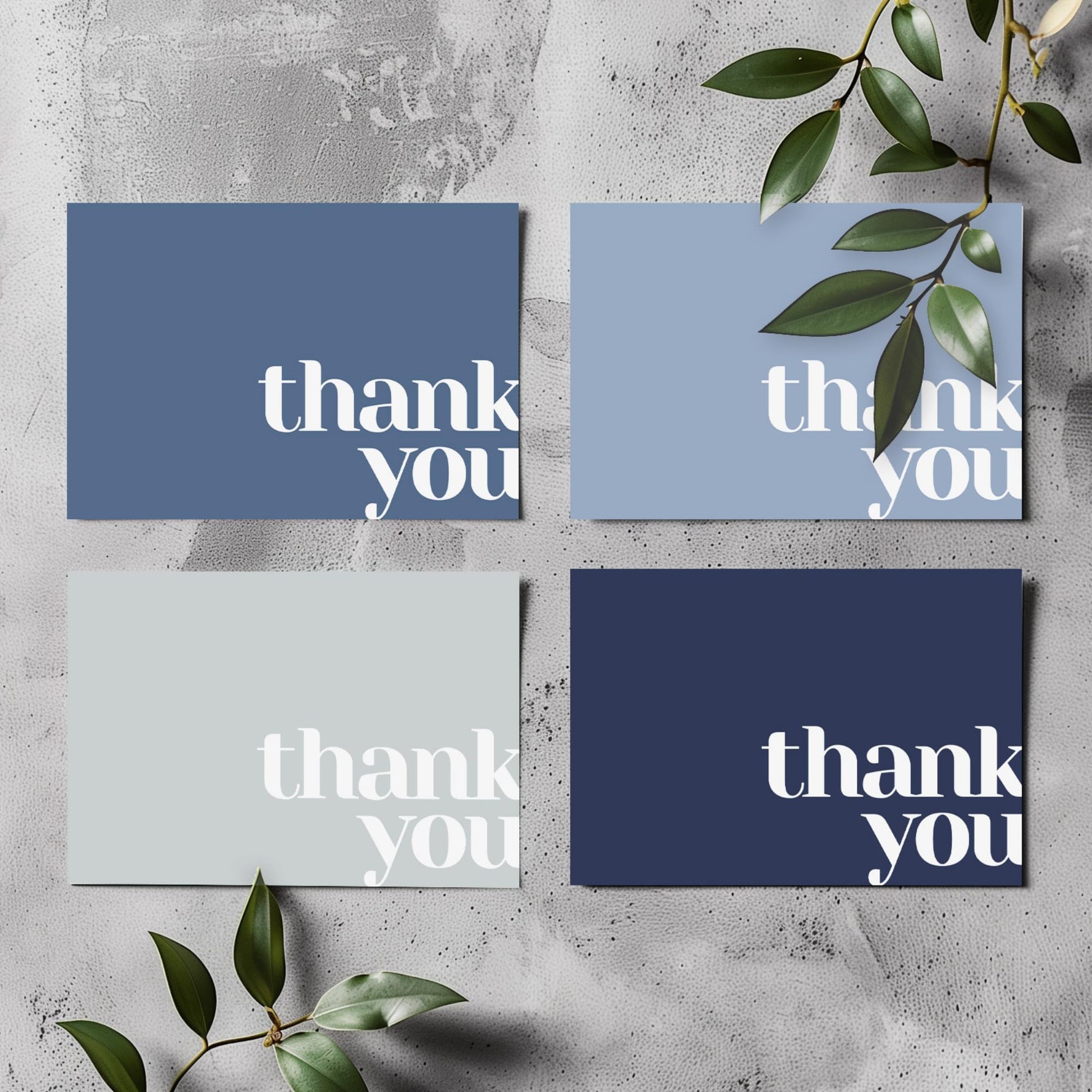 Paper Play Thank You Cards Bulk Pack of 40 Blue, 5x3.5 Inches with Matching Stickers & Envelopes