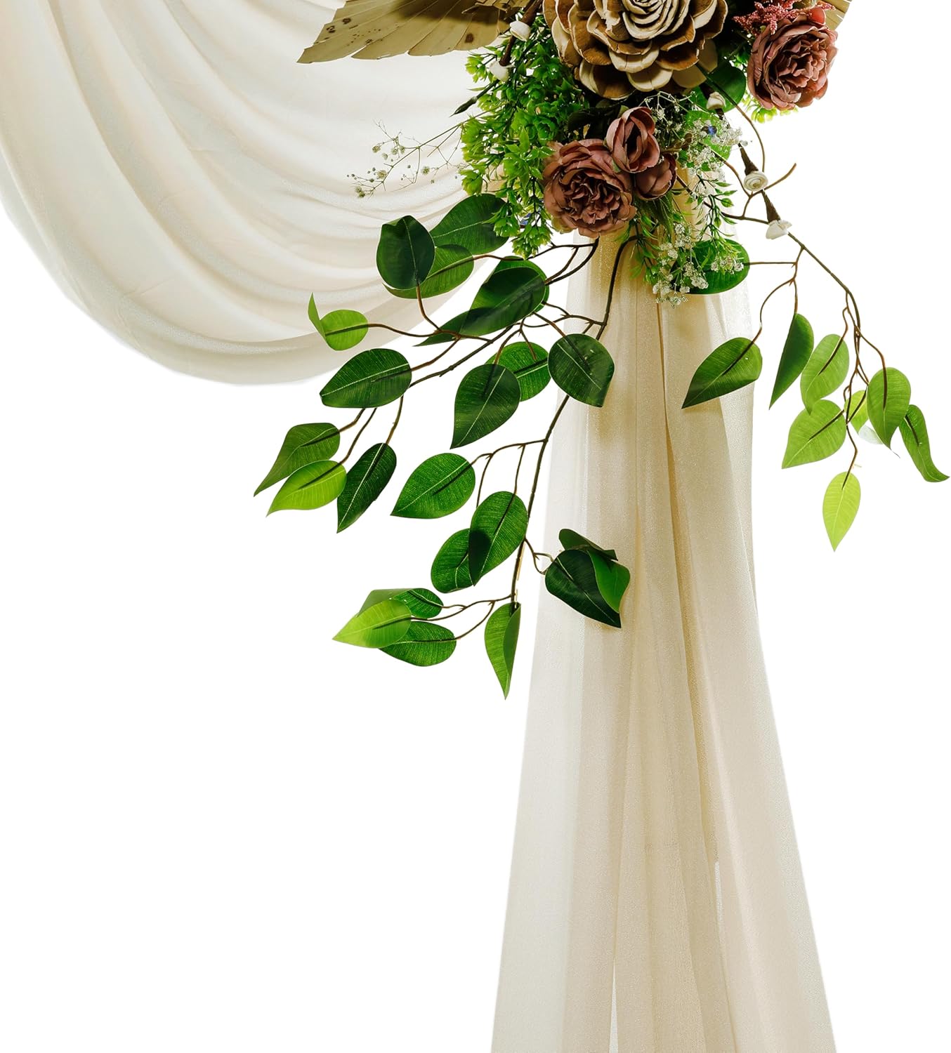 VDS Pack of 3 Panel (30 Inch X 20 Feet) Wedding Arch Draping Fabric Sheer Chiffon Fabric Drapery for Wedding Ceremony Reception Swag Backdrop Canopy Chuppah ARBO Altars Decoration (Champagne)