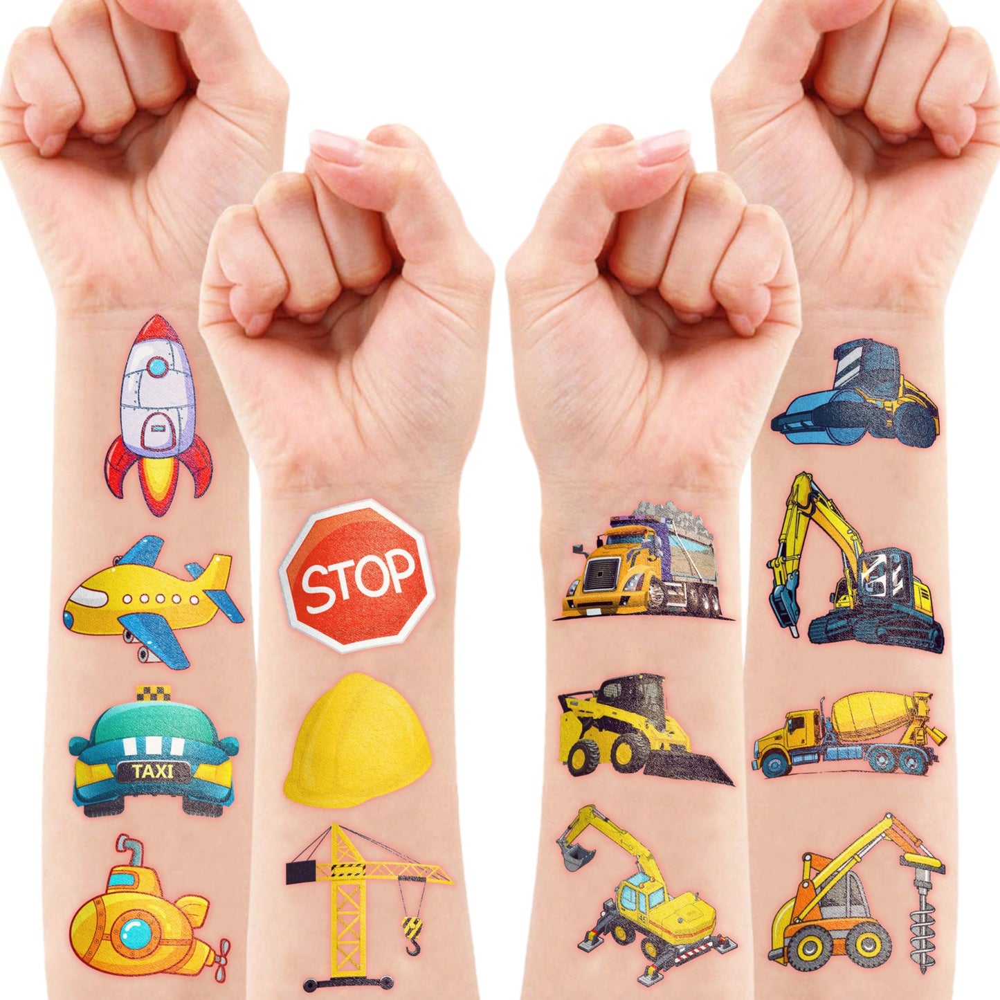 Construction Temporary Tattoos Birthday Party Supplies Decorations 96PCS Tattoos Stickers Vehical