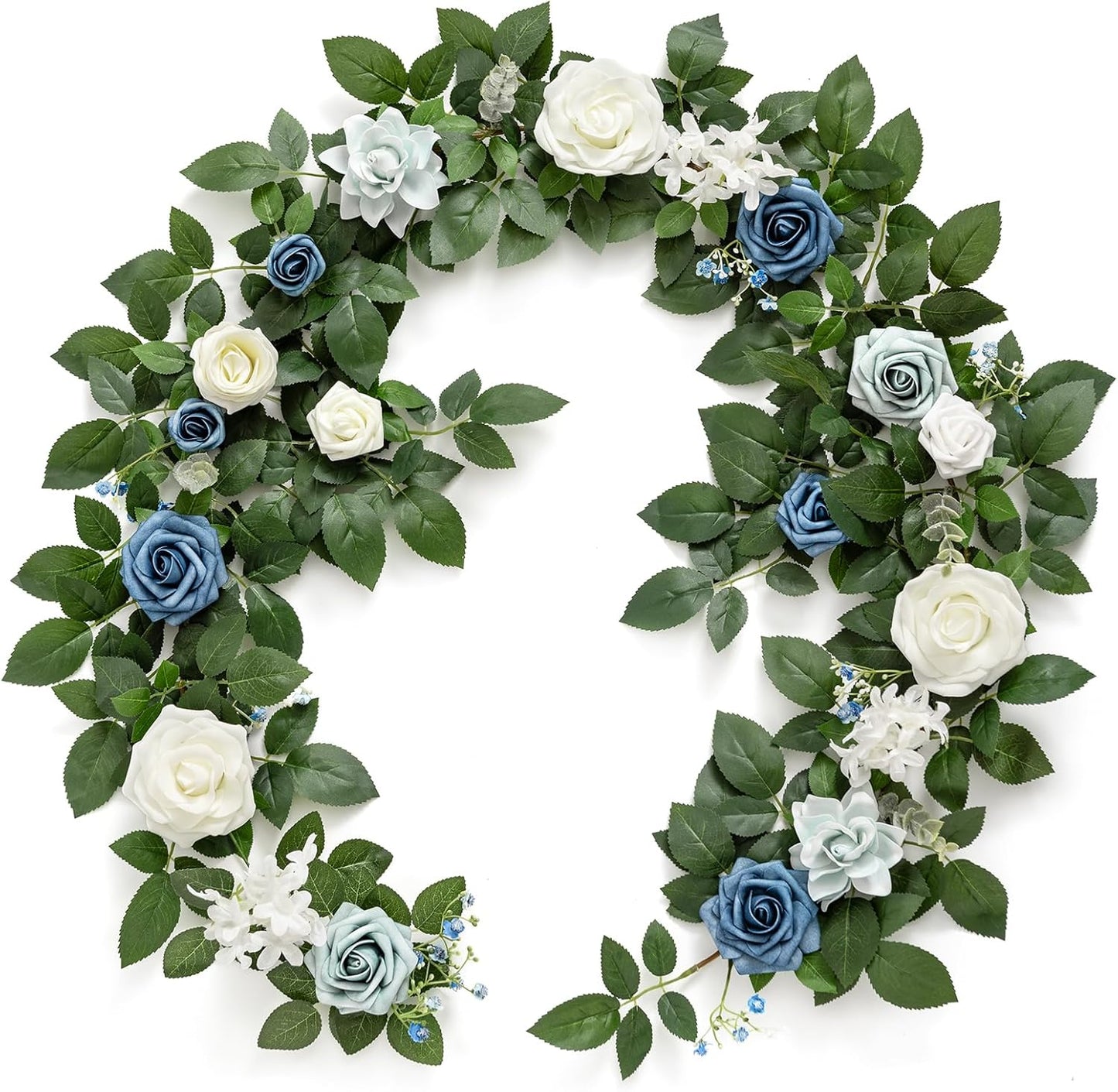 Ling's moment 5FT Dusty Blue Artificial Flower Garland Rose Leaves Floral Garland Arch Flowers Vine Table Garland for Wedding Party Backdrop Decor Home Mantel Table Centerpieces Decoration
