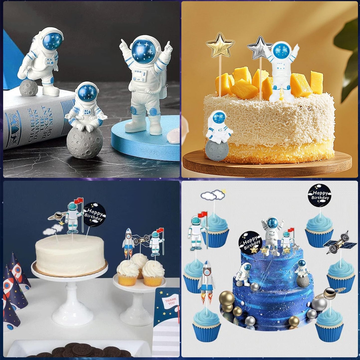 22Pcs Space Cake Topper,Space Cupcake Toppers Astronaut Figurine Birthday Outer Space Themed Party