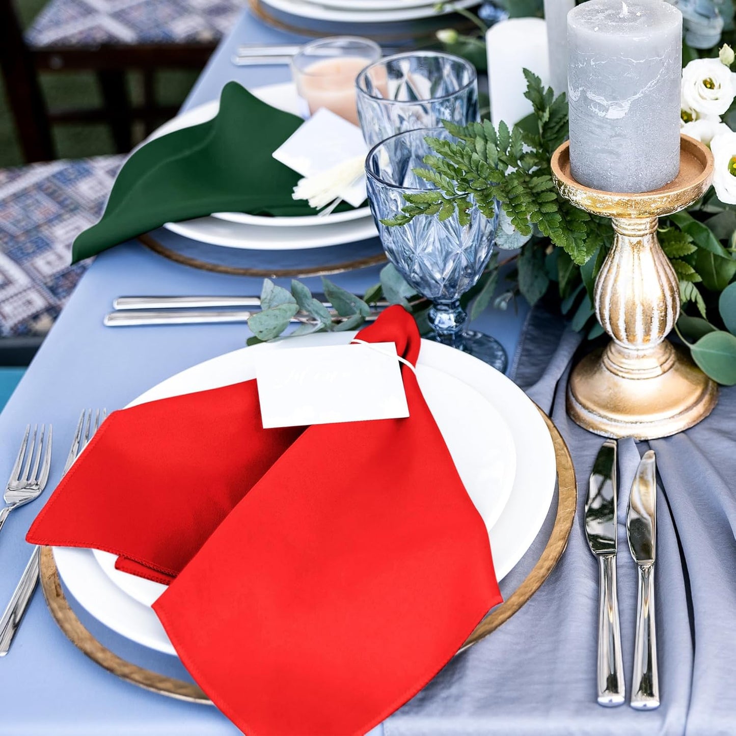 Aneco 12 Pieces Christmas Satin Napkins Soft Dinner Napkins Square Weddings Table Napkins 17 x 17 Inches for Christmas Xmas Party Restaurant Weddings Dinner Decoration (Red, Dark Green)