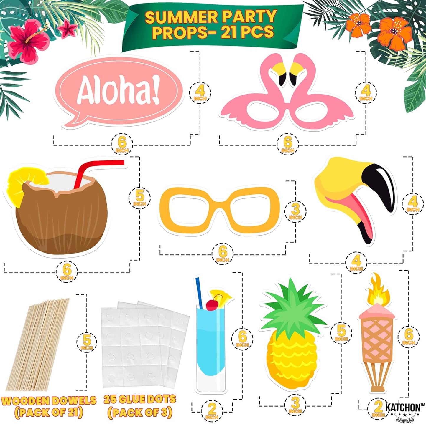 KatchOn, Luau Photo Booth Props - Pack of 21 | Tropical Photo Booth Props, Luau Party Decorations | Beach Party Decoration | Hawaiian Prop, Hawaiian Themed Party Decoration Flamingo Party Decorations