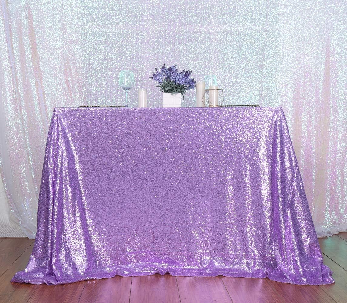 SquarePie Sequin Tablecloth 60 x 120 Inch Lavender Sparkly Table Linen for Wedding Party
