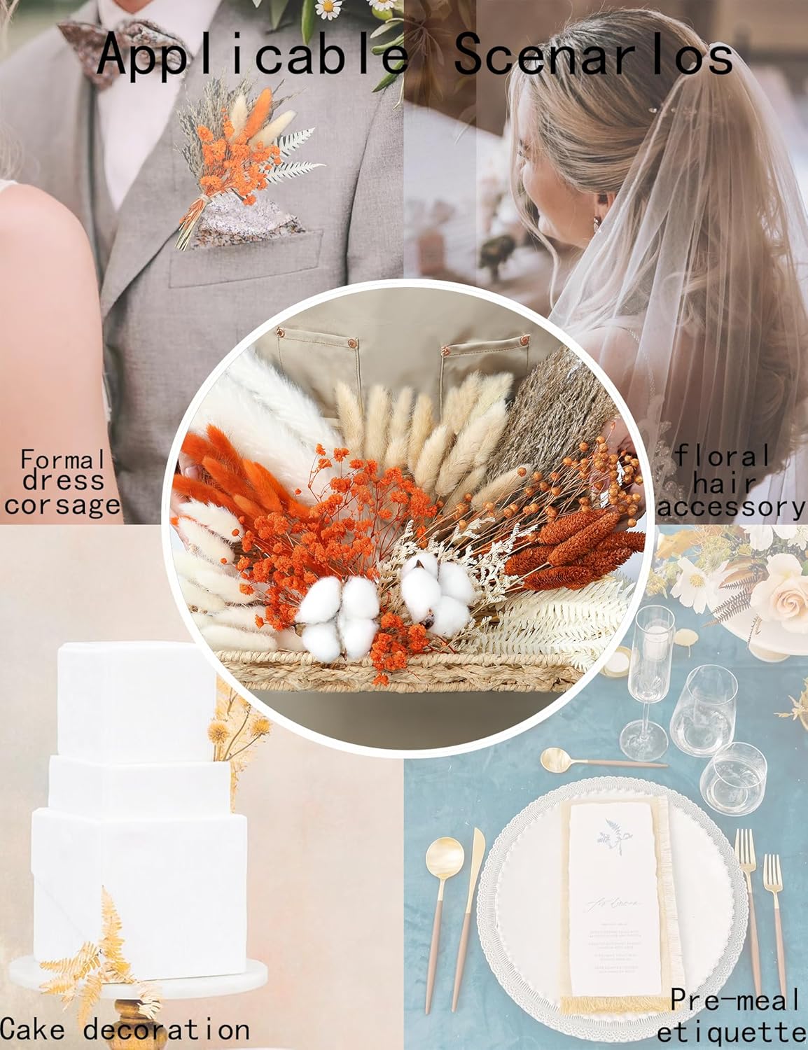 xin's convey DIY Autumn Natural Dried Flower Kit, Mini Stemming Bouquets for Room, Table, and Vase Decorations(Orange)
