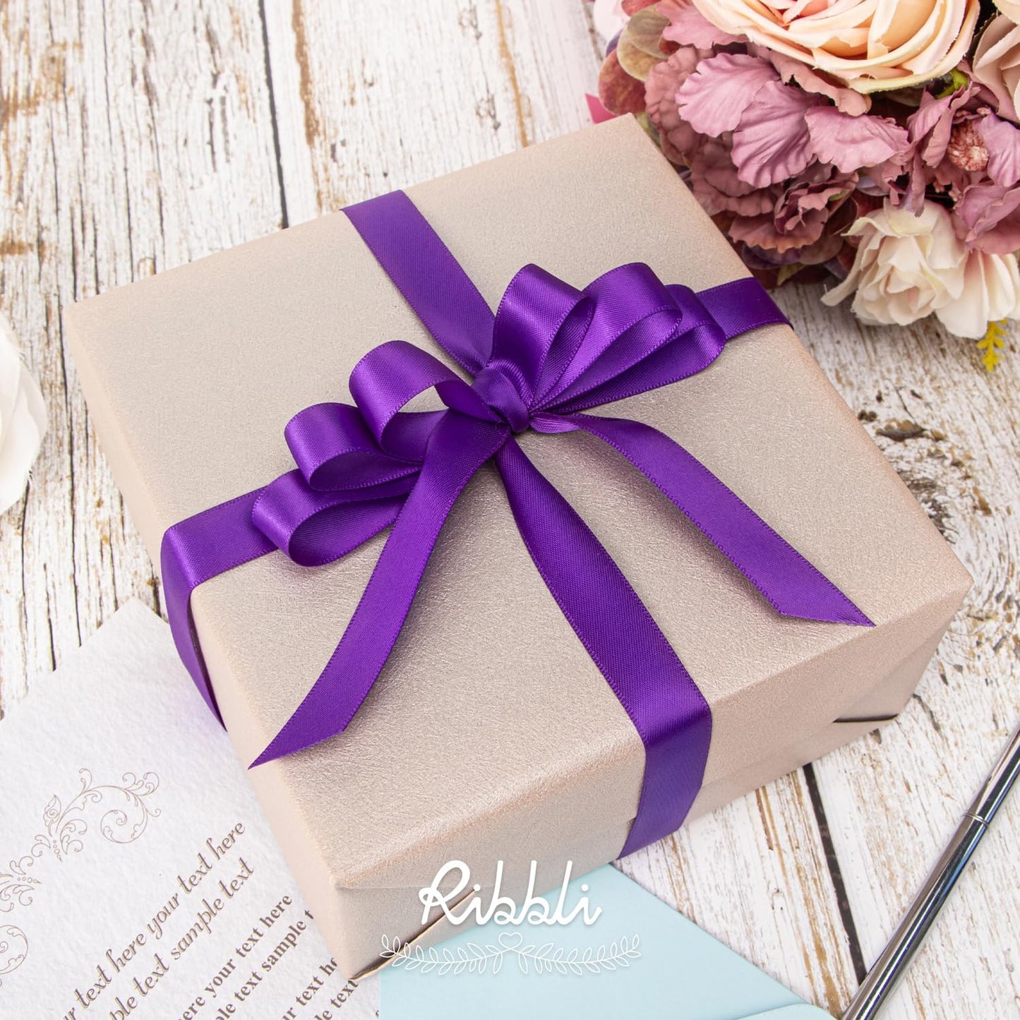 Ribbli Purple Satin Ribbon 5/8 inch x Continuous 25 Yards,Double Faced Satin Use for Craft, Gift Wrapping, Christmas Ornaments, Hair Bows, Bouquet Bows