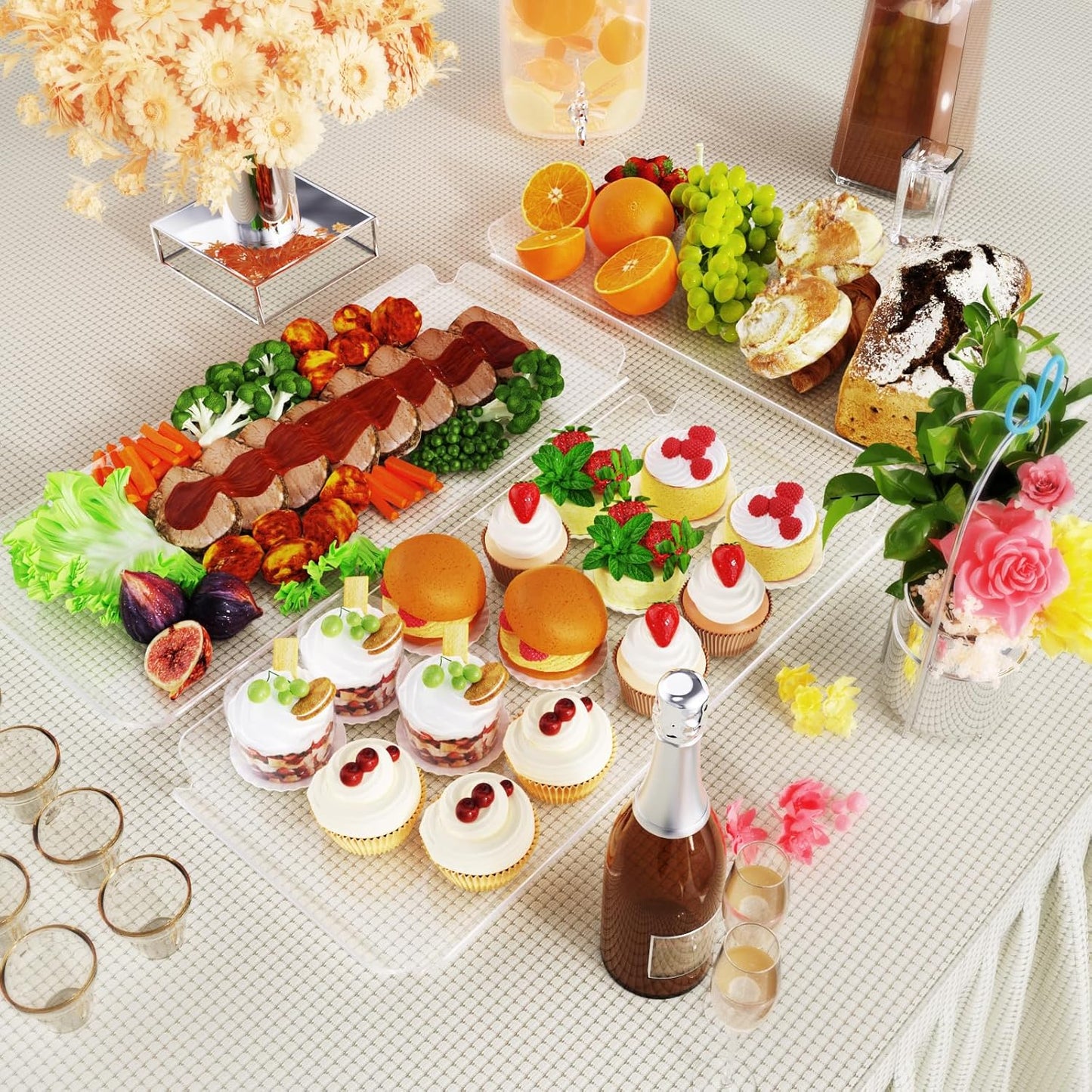 3 Tier Acrylic Serving Tray, 15.3" x 7.1" Dessert Table Display Set Stand for Party, Desserts, Fruits, Cookies – Reusable Collapsible Tiered Platters for Cupcakes, Veggies, and Sweet Treats