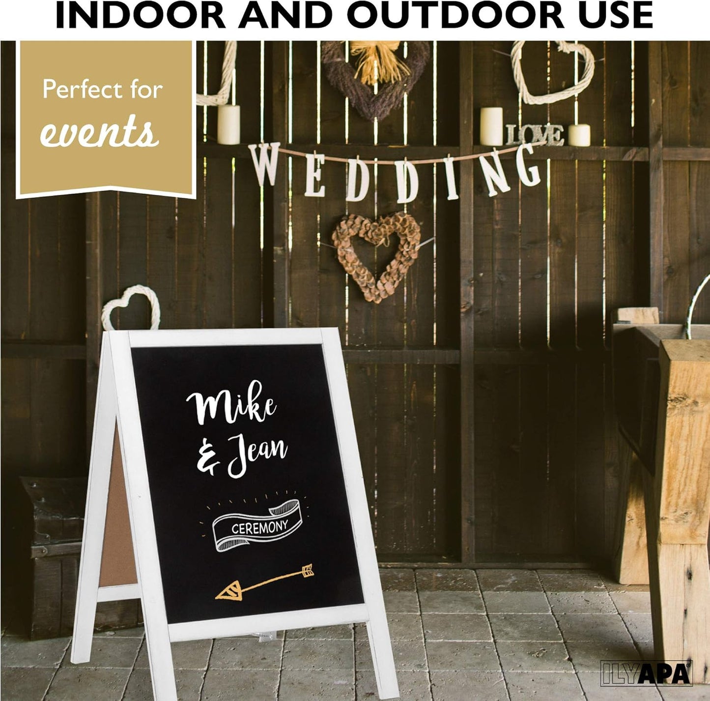 Ilyapa Wooden A-Frame Sign with Eraser & Chalk - 21 x 30 Inches Magnetic Sidewalk Chalkboard – White Menu Display for Restaurant, Business Or Wedding