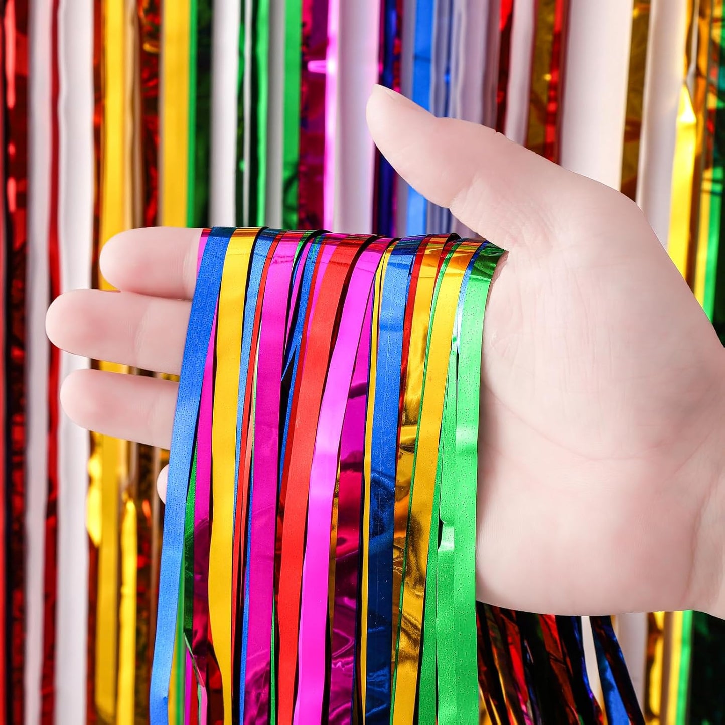 3 Pack 3.3x8.2 Feet Rainbow Foil Fringe Backdrop Curtains, Tinsel Streamers Birthday Party Decorations, Fringe Backdrop for Graduation, Baby Shower, Gender Reveal, Disco Party