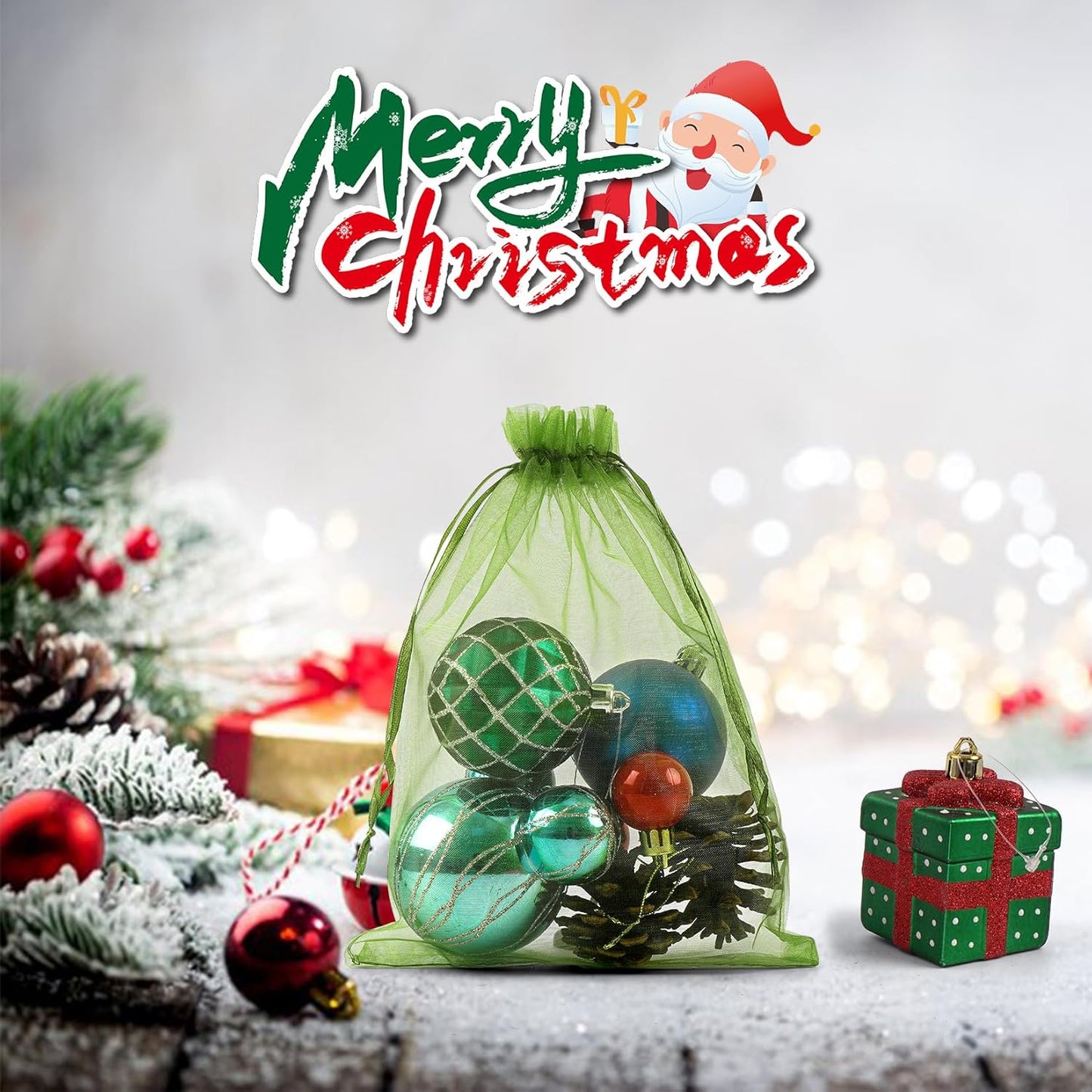 ANZNKU 50 Pack Green Organza Bags 6x9 inches Mesh Bags Drawstring, Gift Pouch for Party Wedding Christmas Candy Favor, Sheer Organza Gift Bag