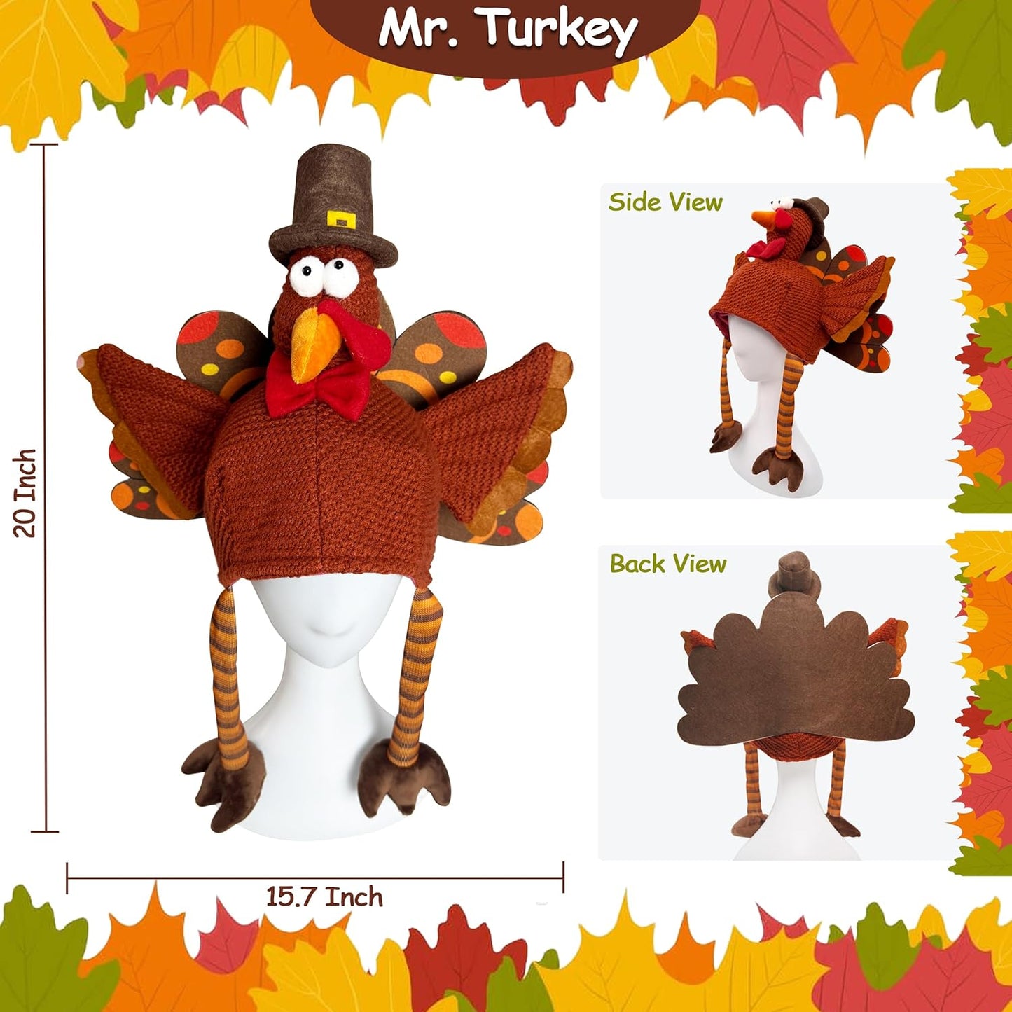 Ogrmar Set of 2 Adorable Plush Turkey Hat, Funny Turkey Headwear for Thanksgiving Night Event Dress-up Party Fall Harvest