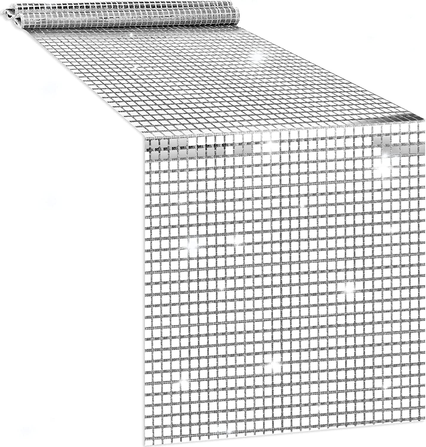 12 x 72 Inches Glitter Disco Table Runner - Retro 70s 80s Theme Decor - Silver Sequin - Bachelorette & Wedding Party Supplies