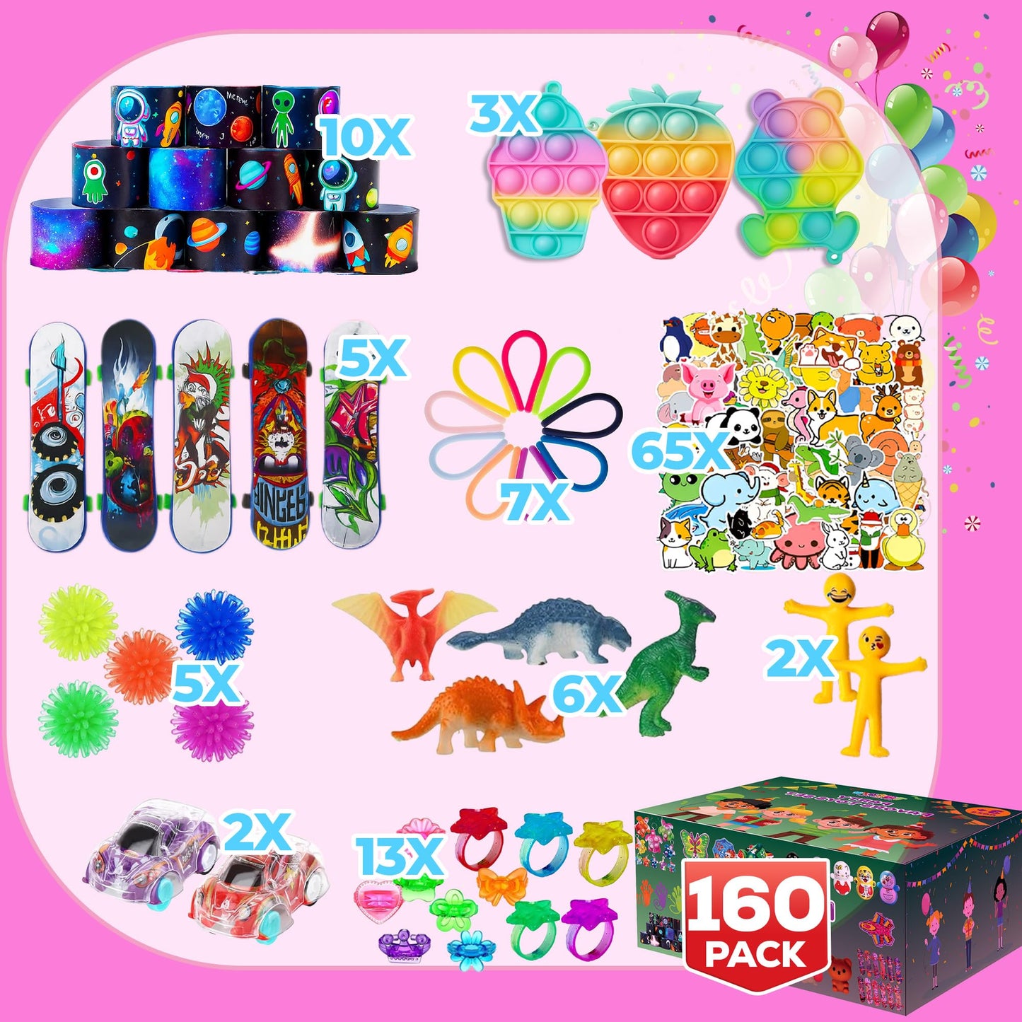 160 Pcs Fidget Toys Party Favors Pack, Randomly Selected Pop Sensory Set Gifts Stickers for Kids