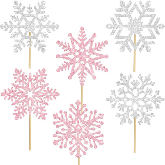 Snowflake Centerpiece Sticks Winter Frozen Theme Party Decorations 12PCS Glitter Snowflakes Table Toppers Ice Snowflake Centerpieces for Christmas Holiday Birthday Party Baby Shower Supplies