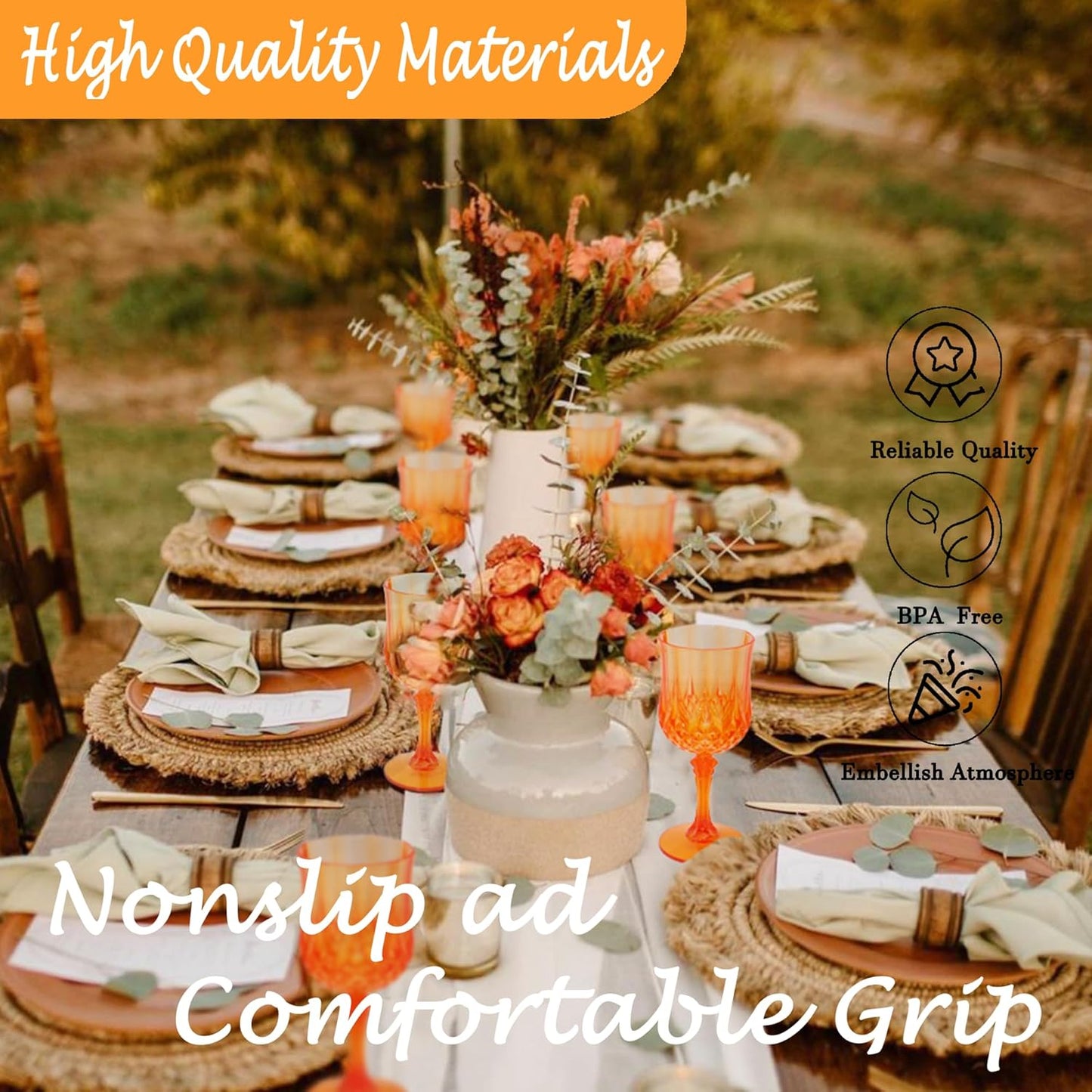 Plastic Wine Glasses，Plastic Goblets Vintage Style Cordial Drinking Glasses for Wedding Reception, Halloween Grand Event Party Supplies (48, Pumpkin orange)