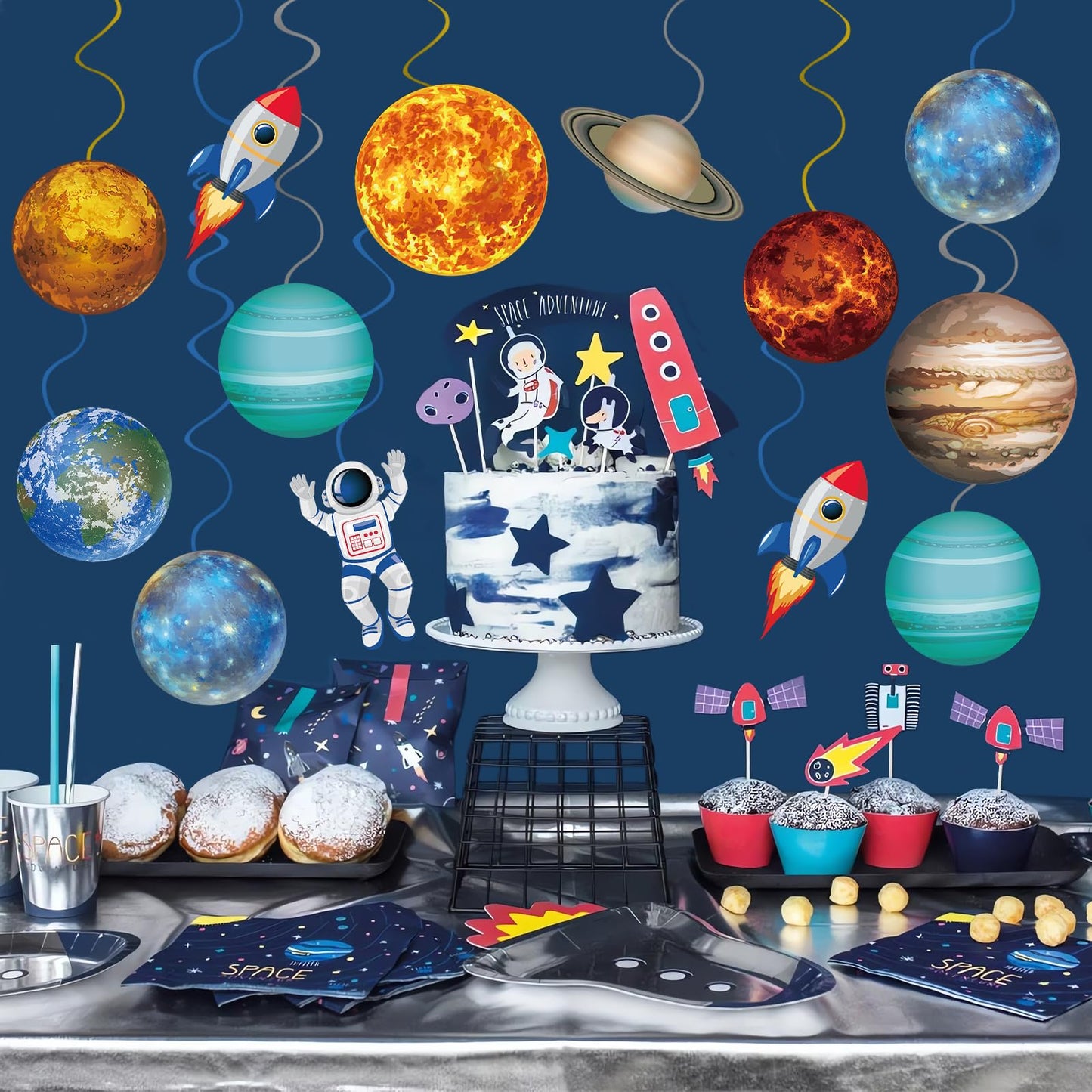 40Pcs Solar System Hanging Swirl Decorations, Outer Space Party Ceiling Hanging Swirls Space Themed