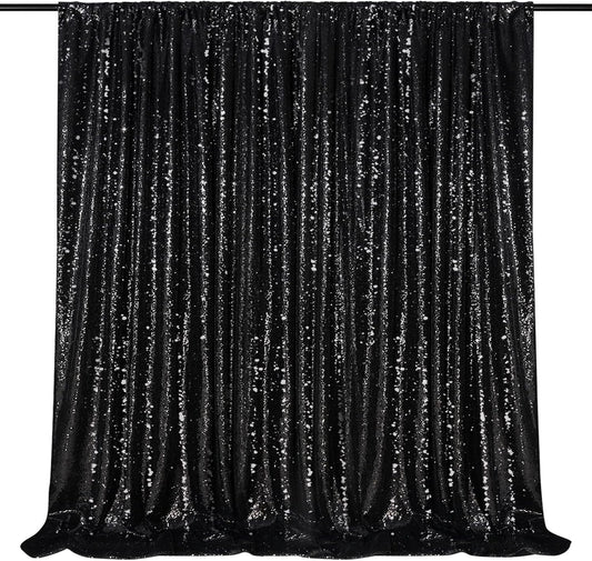 Black Sequin Backdrop Curtain 7ft x 7ft Glitter Photo Booth Backdrop for Wedding Birthday Baby Shower Event Decorations