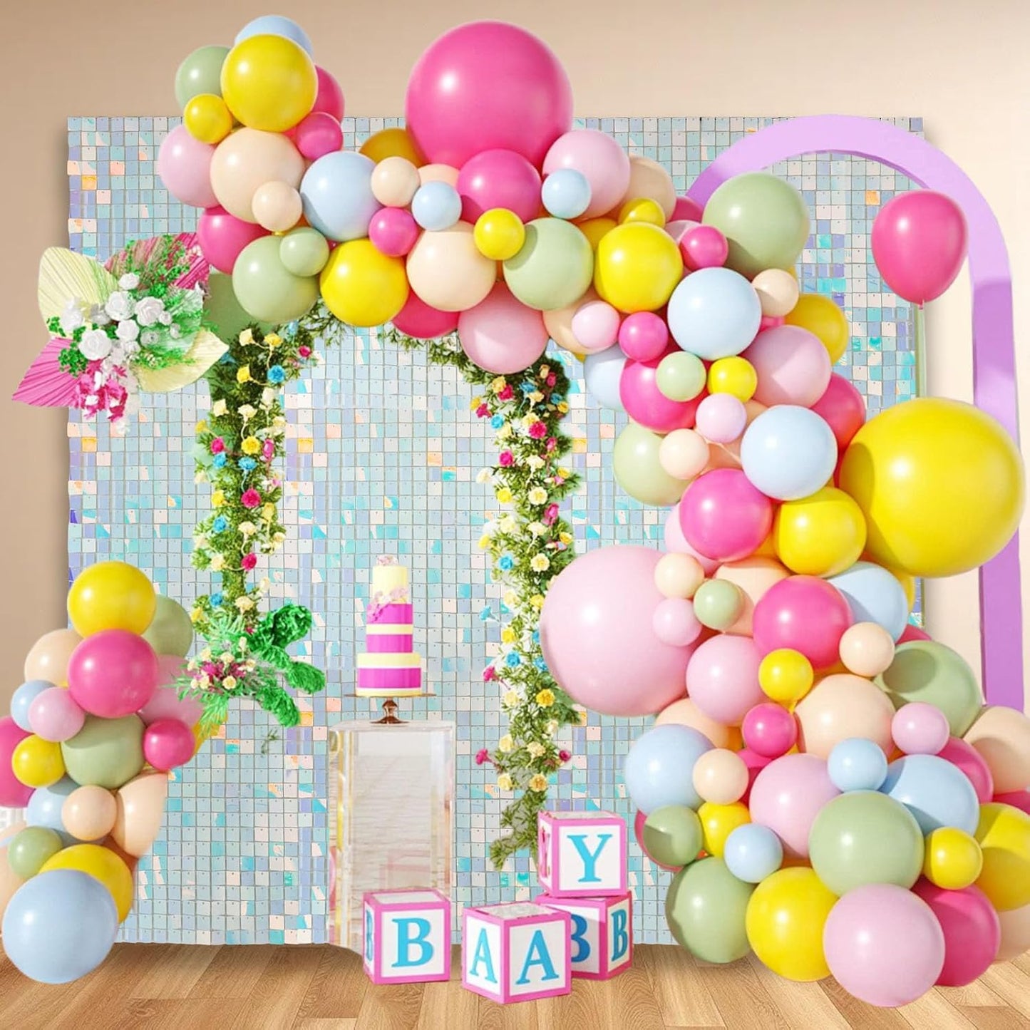 24PCS Colorful Blue Shimmer Wall Backdrop, Square Sequin Backdrops Panel, Glitter Wall Background for Birthdays, Weddings, Graduation, Engagements, Disco Bachelorette Party Decoration (4FTx6FT)