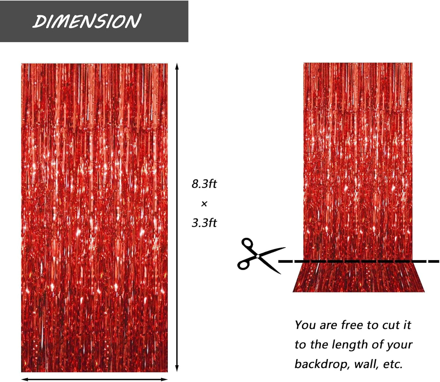 Red Foil Fringe Curtain 3.3×8.3FT 6 Packs, Metallic Tinsel Curtains Party Streamers for Birthday Graduation Baby Shower Decoration (6pcs,3.3FT×8.3FT, Red)