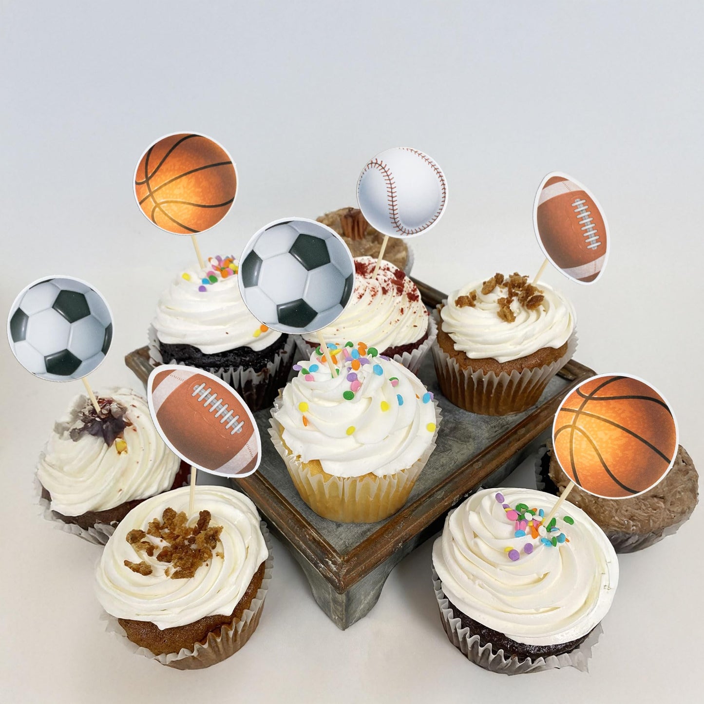 Gyufise 36 Pack Sports Cupcake Toppers Baseball Rugby Cupcake Picks Basketball Toothpicks Soccer