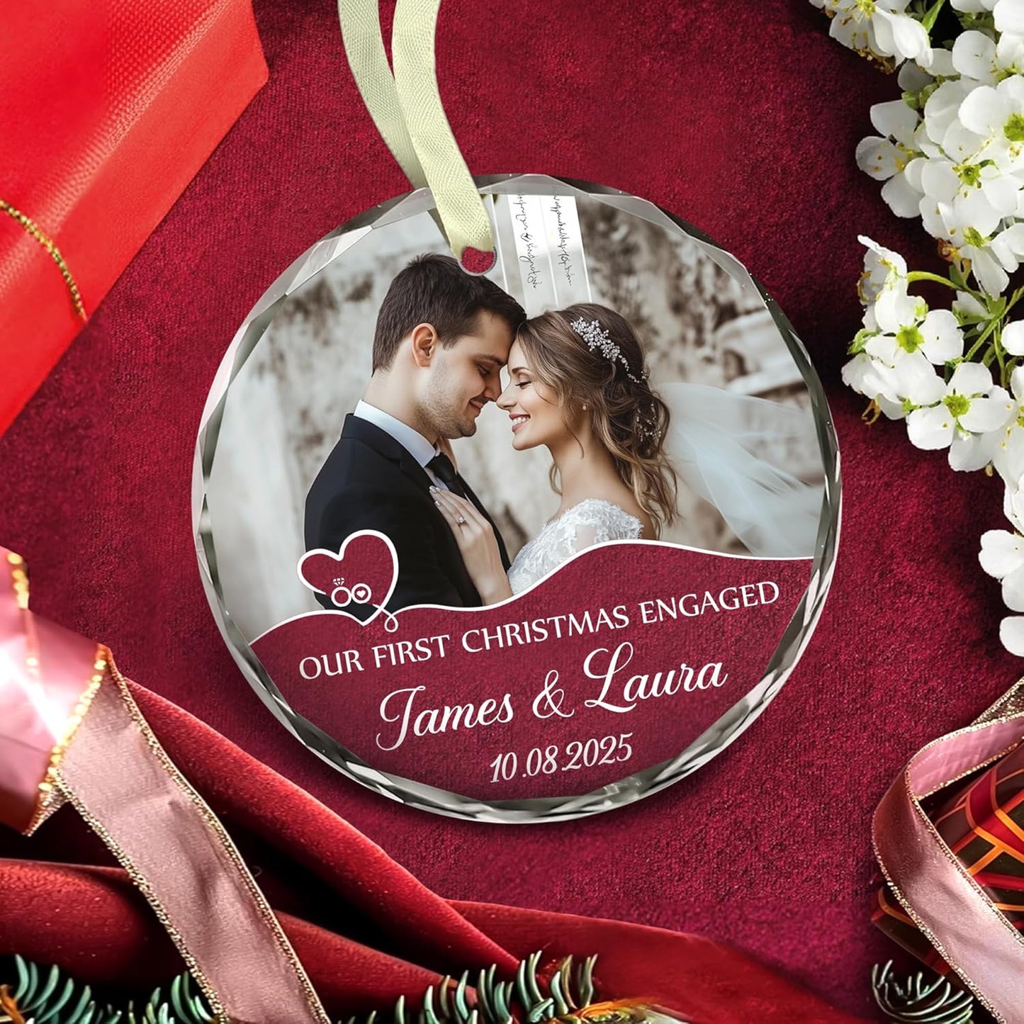 Personalized Our First Christmas Engaged Ornaments - Wedding Christmas Ornament For Newlywed Couple, Bride And Groom - Gifts For Newlywed Couples - Happy Engagement Gift