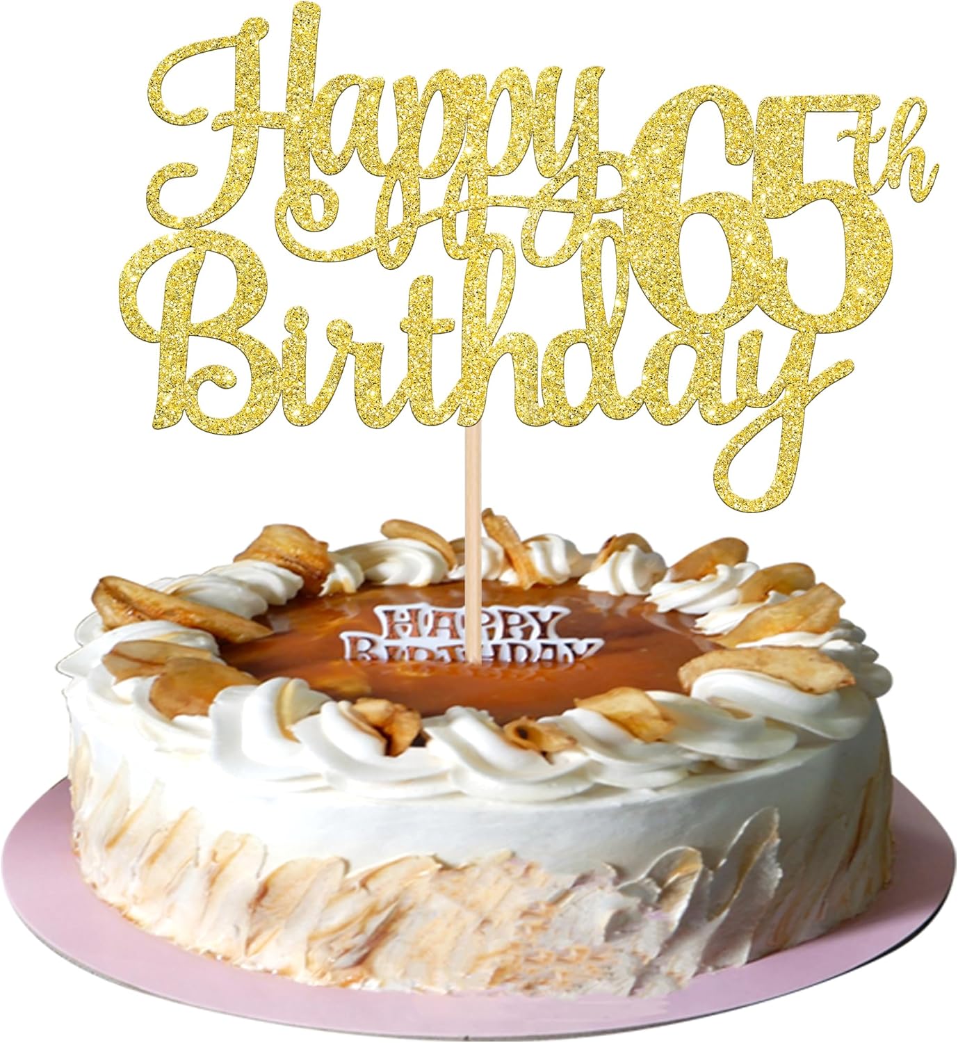 1 PCS Happy 65th Birthday Cake Topper Gold Glitter Cheers to 65 Years Birthday Cake Pick 65 Fabulous Cake Decoration for Happy 65th Birthday Theme Party Decorations Supplies
