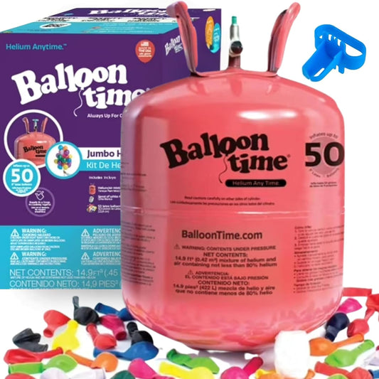 Helium Tank for Balloons At Home, 14.9 Cu Ft Helium Balloon Pump Kit with 50 Assorted Latex Balloons, White Curling Ribbon and Balloon Tie Tool