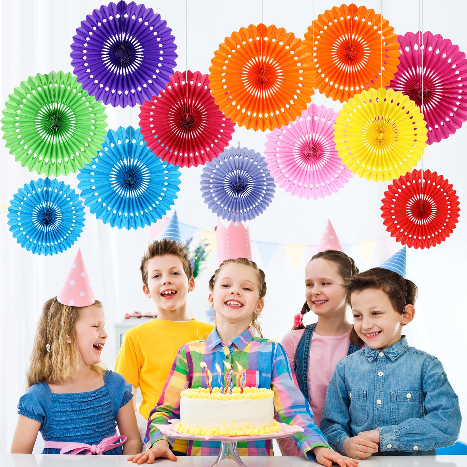 BestoFun 12PCS Paper Fans Mexican Party Decorations Colorful Paper Fans Tissue Paper Flowers