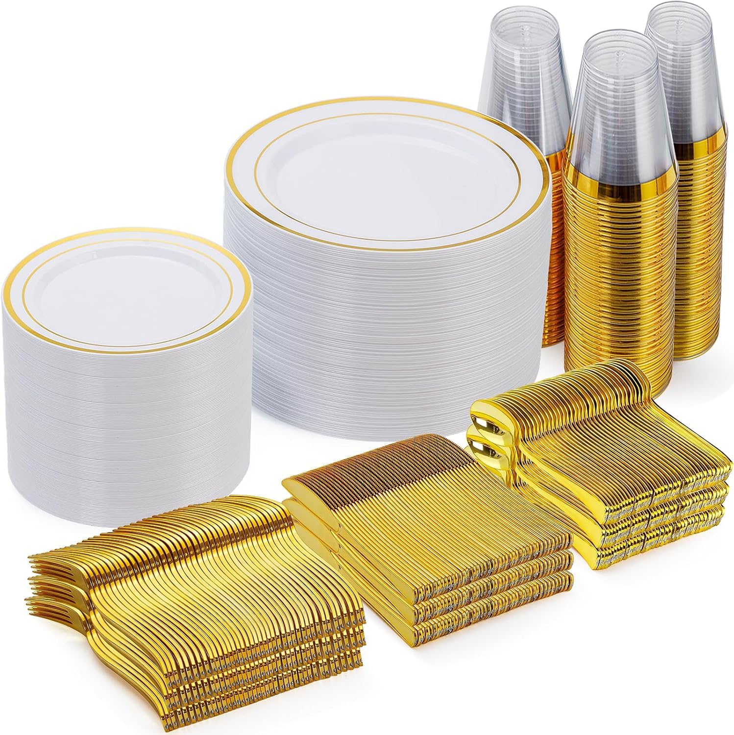 Goodluck 600 Pieces Gold Disposable Plastic Plates for 100 Guests