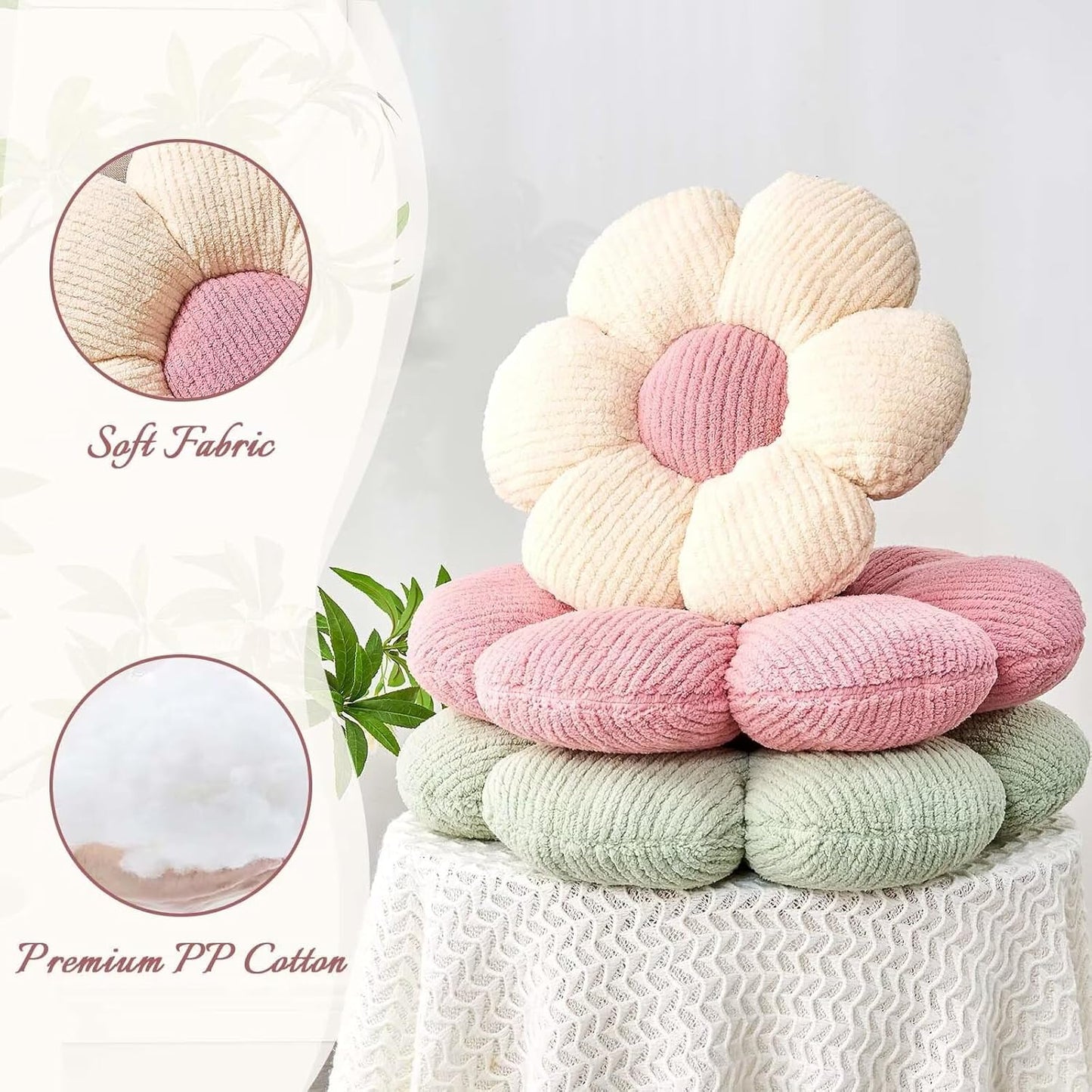 Flower Throw Pillow, Soft Grey 14.9" Shaped Floor Pillow for Home Decor, Cute Aesthetic Plush Decorative Pillows for Bed, Sofa, Couch