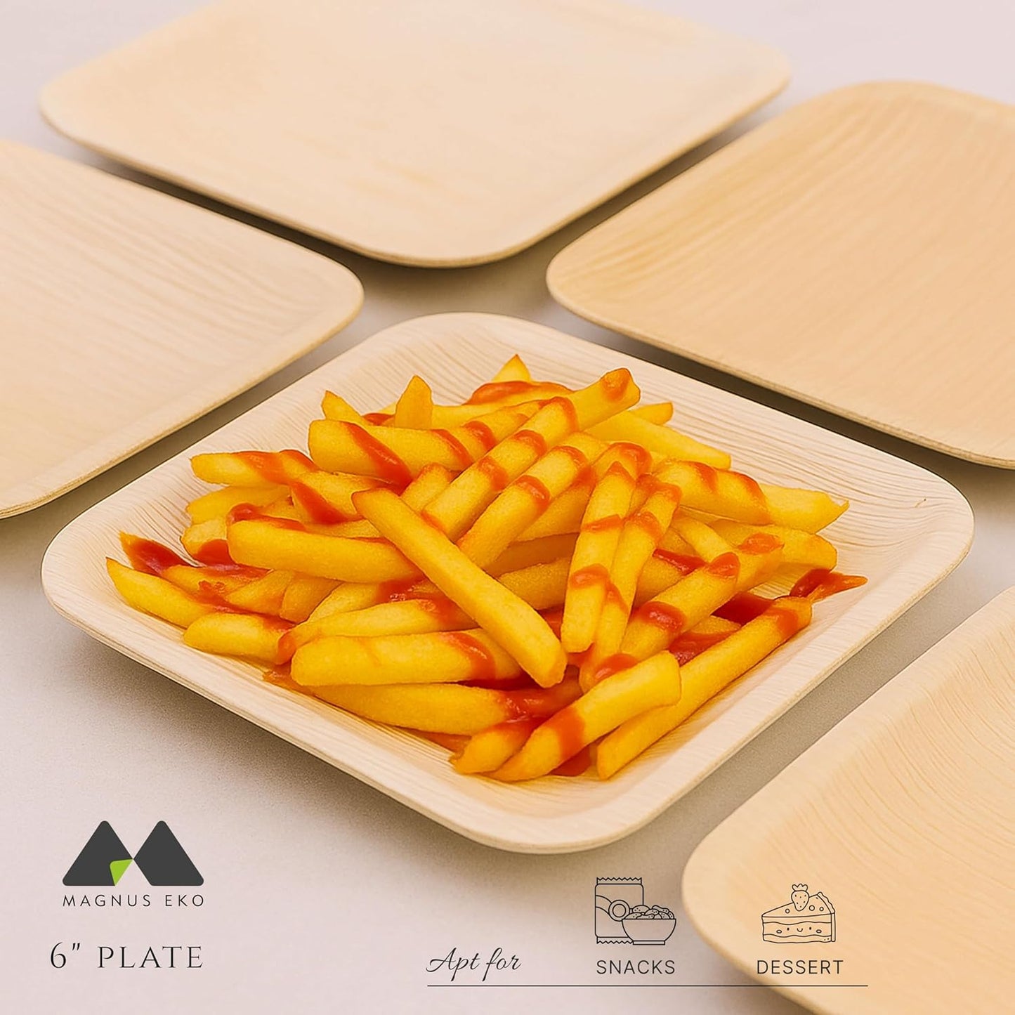 magnus EKO | 6 Inch Square Plates 200 Pcs | Disposable Plates For Party | Eco Friendly, Compostable and Biodegradable serving plates for Catering, Weddings and Parties