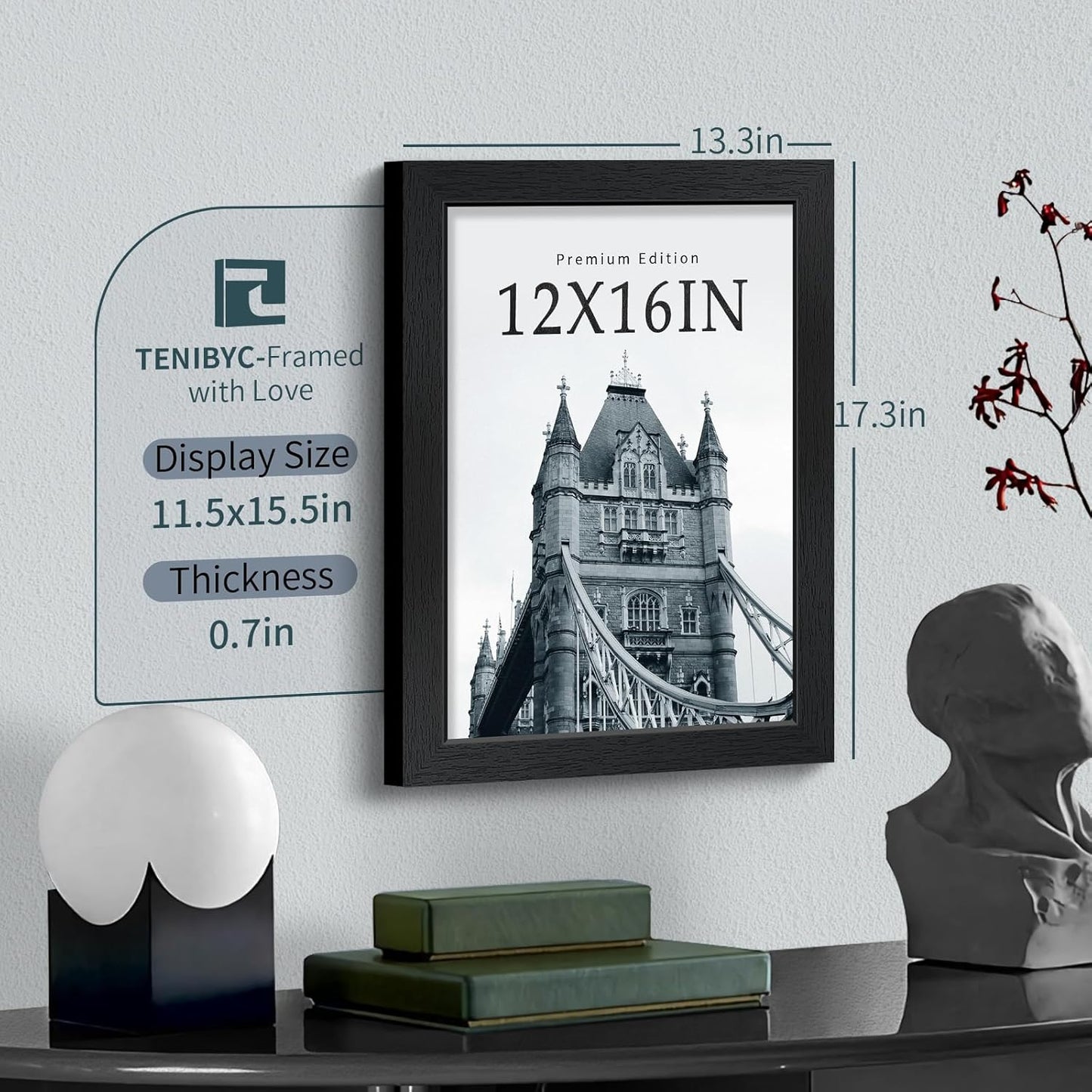 12x16 Picture Frame 3 pk - Textured Black Wood, HD Tempered Glass, Wall Gallery Picture Photo Frame