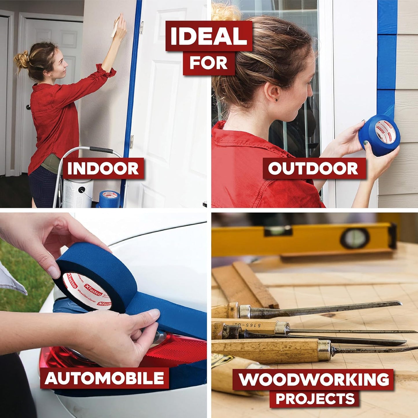 XFasten Professional Blue Painters Tape 2 Inch x 60 Yards (3-Pack) Bulk Blue Masking Tape for Painting Walls | Residue-Free