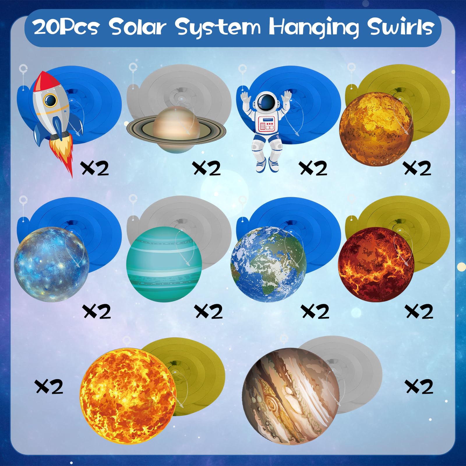 40Pcs Solar System Hanging Swirl Decorations, Outer Space Party Ceiling Hanging Swirls Space Themed