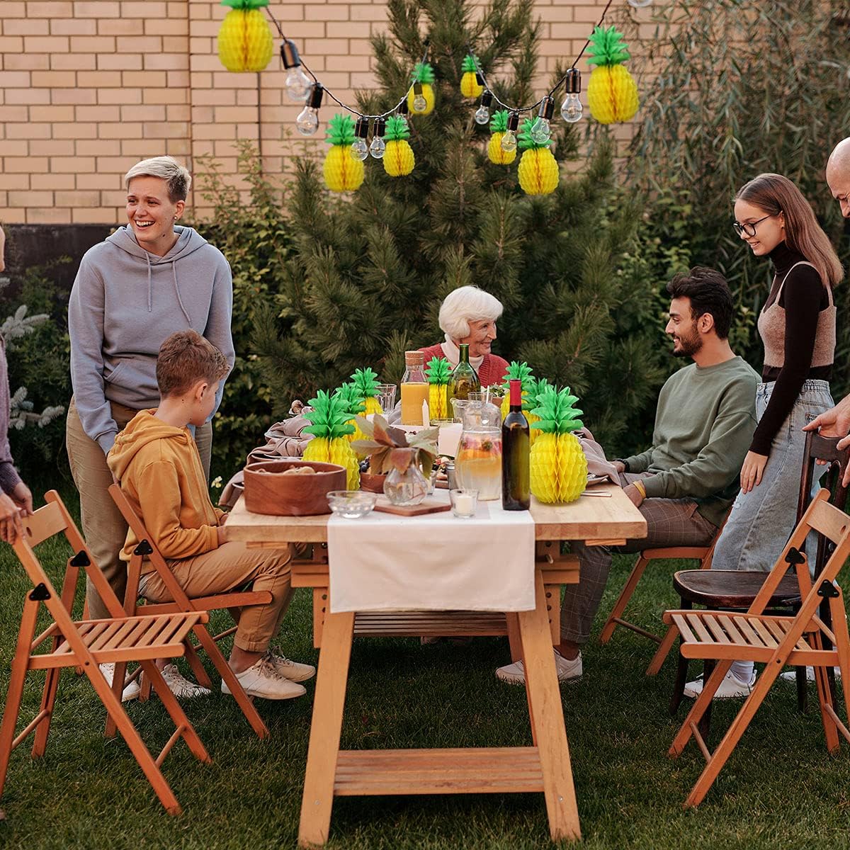 LYART 6 Pcs 14 Inch Pineapple Decorations for Tropical Flamingo Party Summer Hawaiian Luau Party Pineapple Honeycomb Tissue Centerpieces for Tables Hanging Decorations Favors