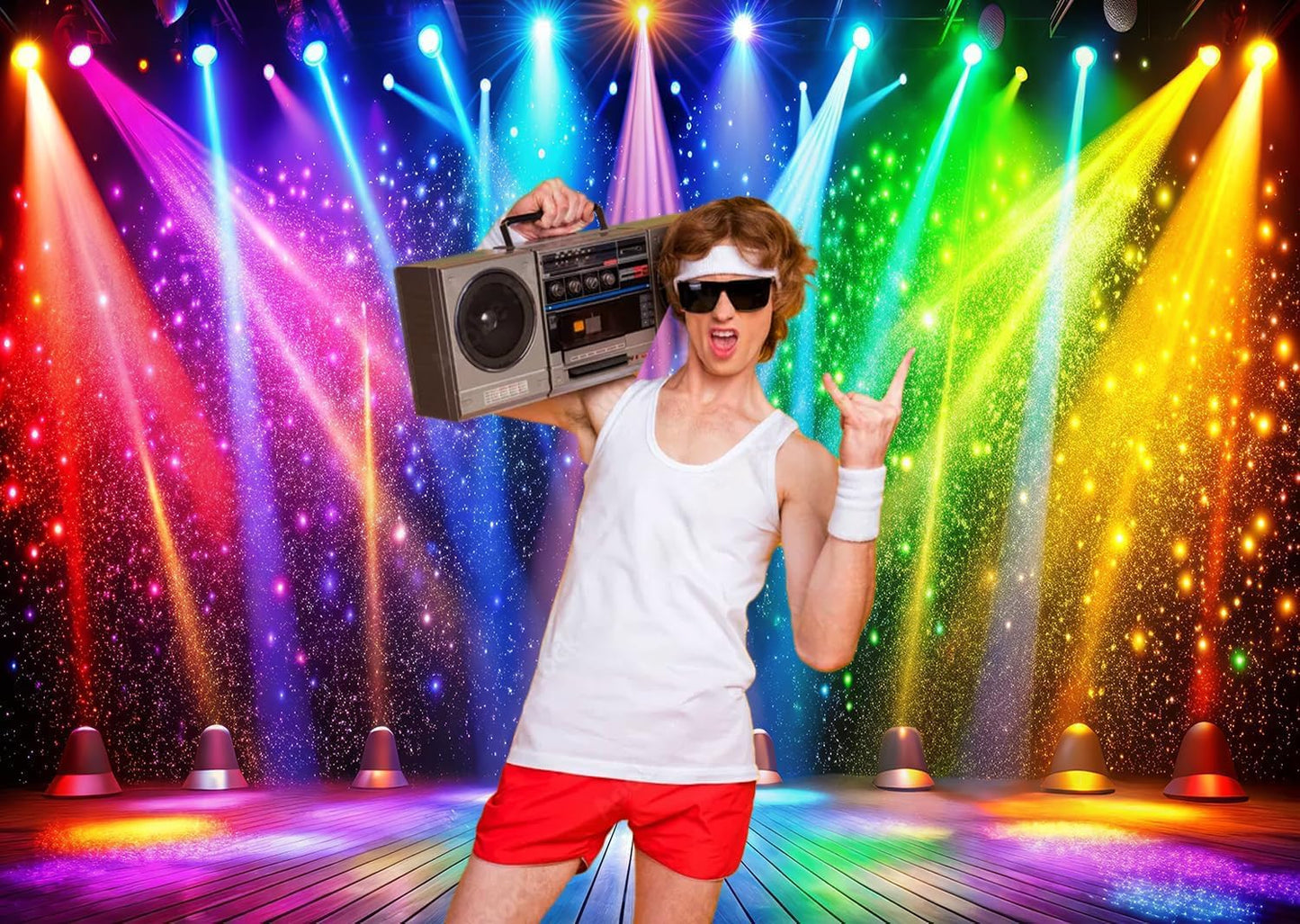 LTLYH 8x6ft Fabric Disco Rainbow Stage 70s 80s 90s Backdrop Vintage Lights Photography Background Rock Music Club Neon Glow Party Decorations Photo Banner 312