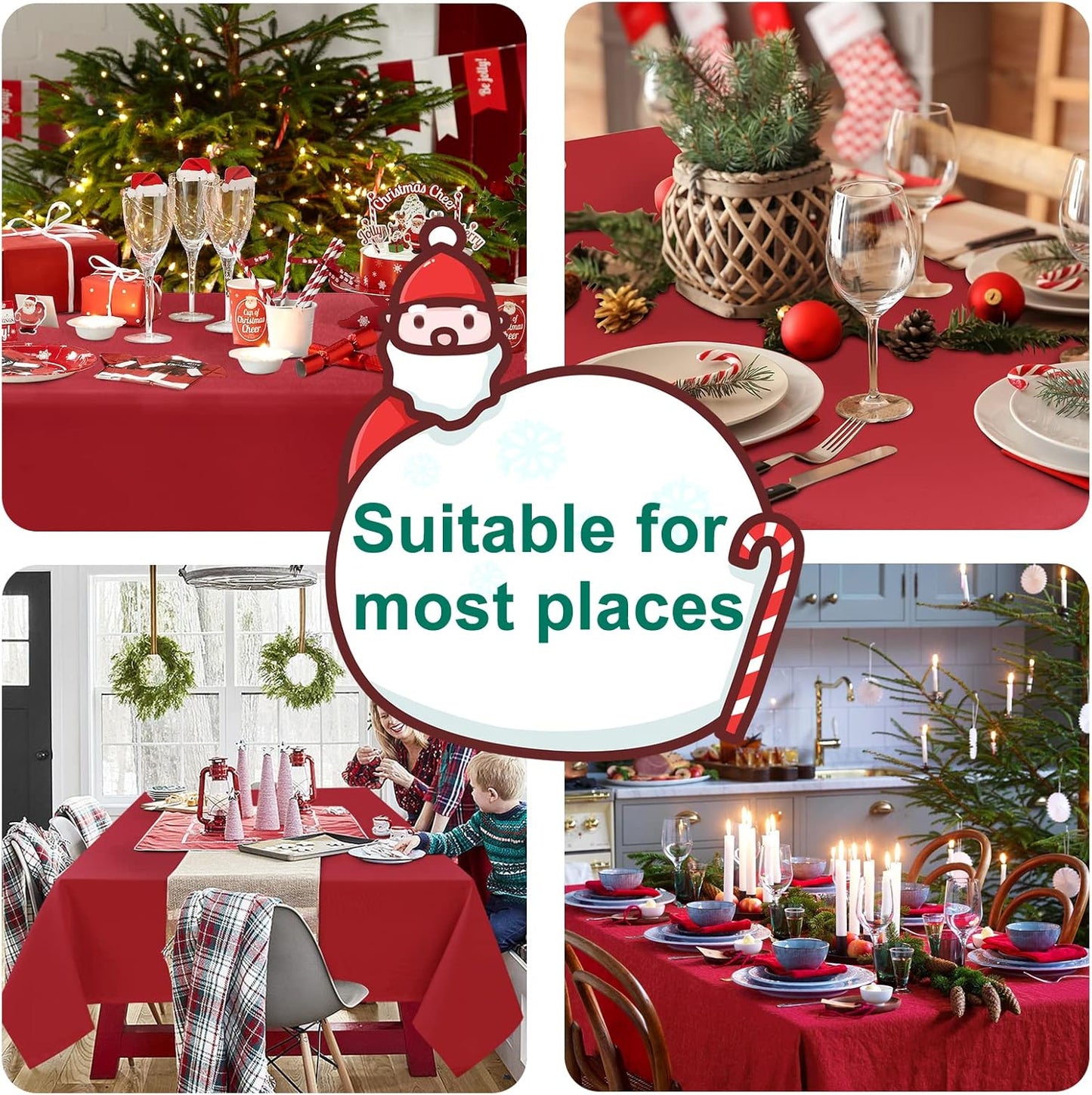 Hiasan Red Tablecloth Square - Wateproof and Spillproof Kitchen Christmas Washable Polyester Table Cloth for Dining Room, 30 x 30 Inch