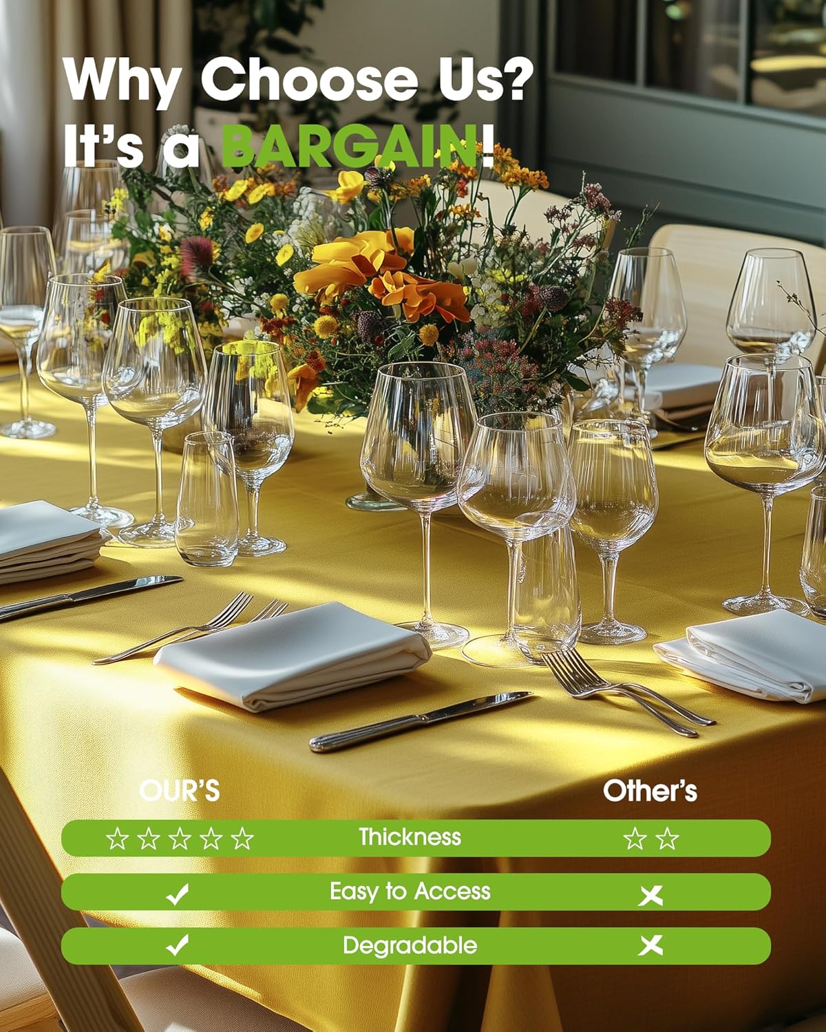 Pureegg Plastic Table Cloth Disposable 10 Pack, 54 x 108 Inch Table Cloths, Easter Party, Decorative Tablecloths, Rectangle, Lemon, Pastel Plastic Cover, Leakproof & Sturdy, Yellow