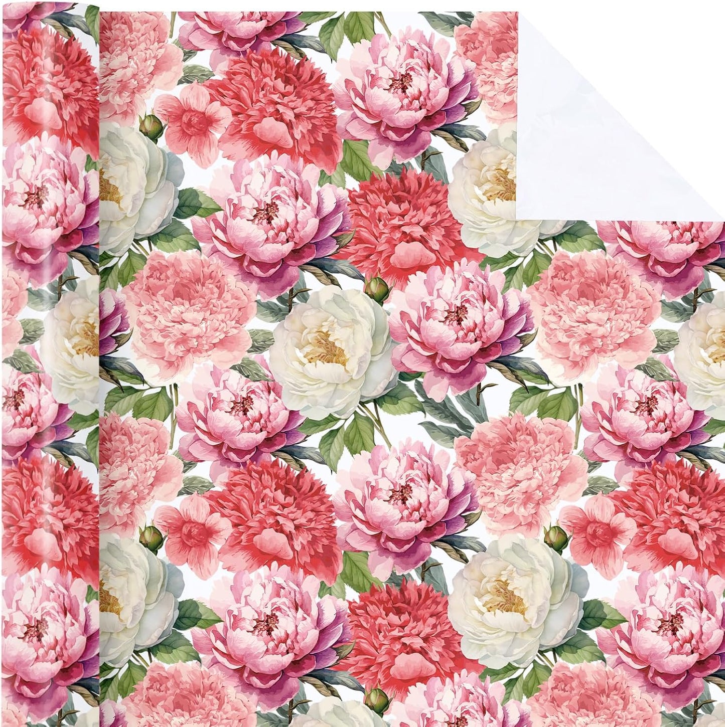 WRAPAHOLIC Floral Wrapping Paper Roll - Mini Roll - 17 Inch x 9.8 Feet - Red Pink Flower Wrapping Paper Perfect for Girls Women Birthday, Wedding, Bridal Shower