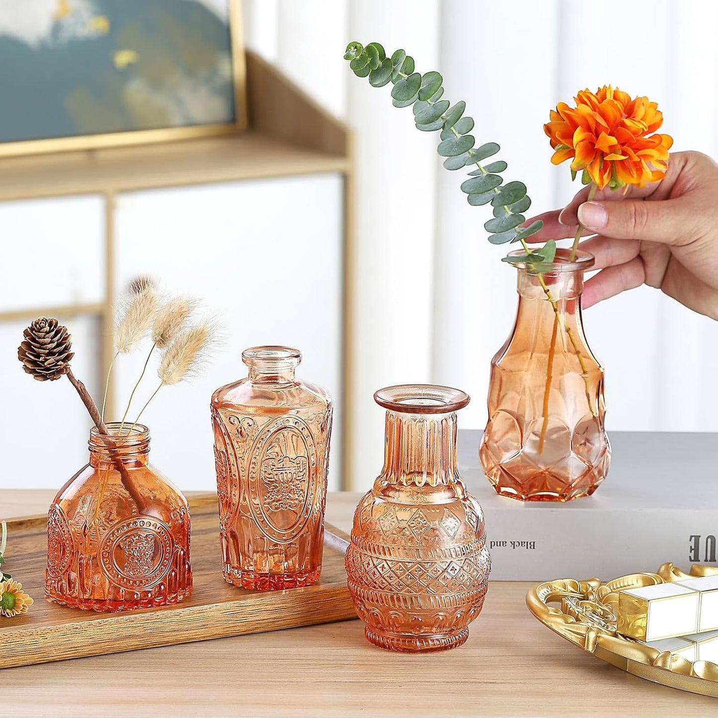 Bud Vases15 Pcs for Centerpieces Wedding,Flower Vases in Bulk for Rustic Home Decor,Small Vases for Wedding,Mother's Day,Graduation,Christmas,Birthday Party,Valentine's Day(Amber)