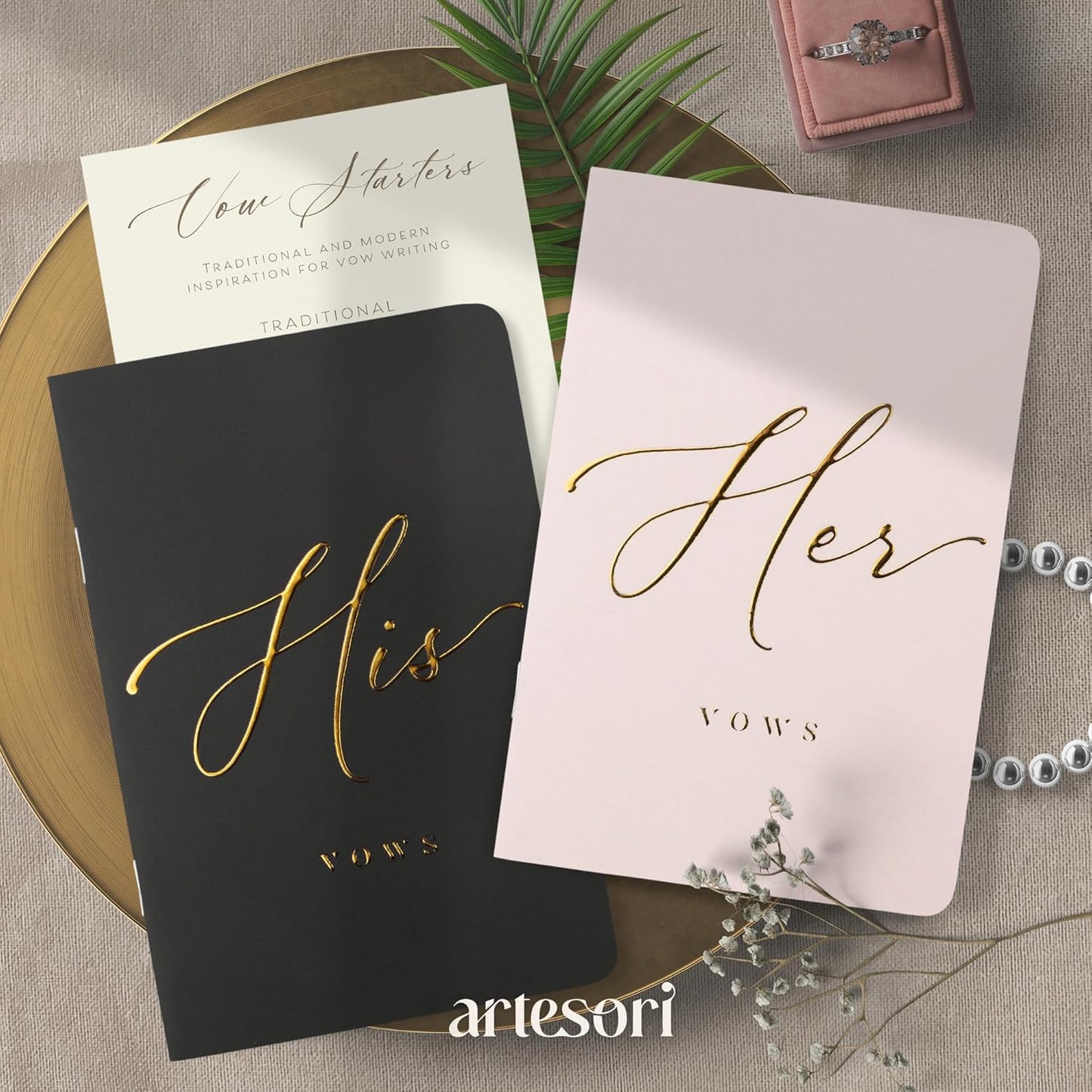 ARTESORI Wedding Vow Book for Her & Him, Soft Touch, Gold Engraving, 28 Lined Pages, Wedding Vow Books His and Hers, Wedding Essentials, Wedding Registry Gifts, His and Hers Gifts [Blush & Black]