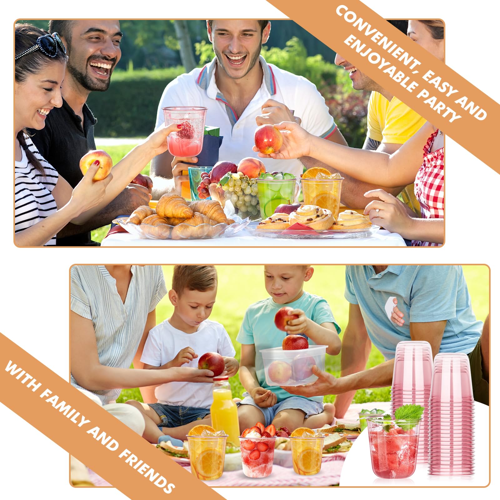 KesaPlan 50Pcs 12oz Pink Plastic Party Cups, Disposable Wine Cocktail Cups
