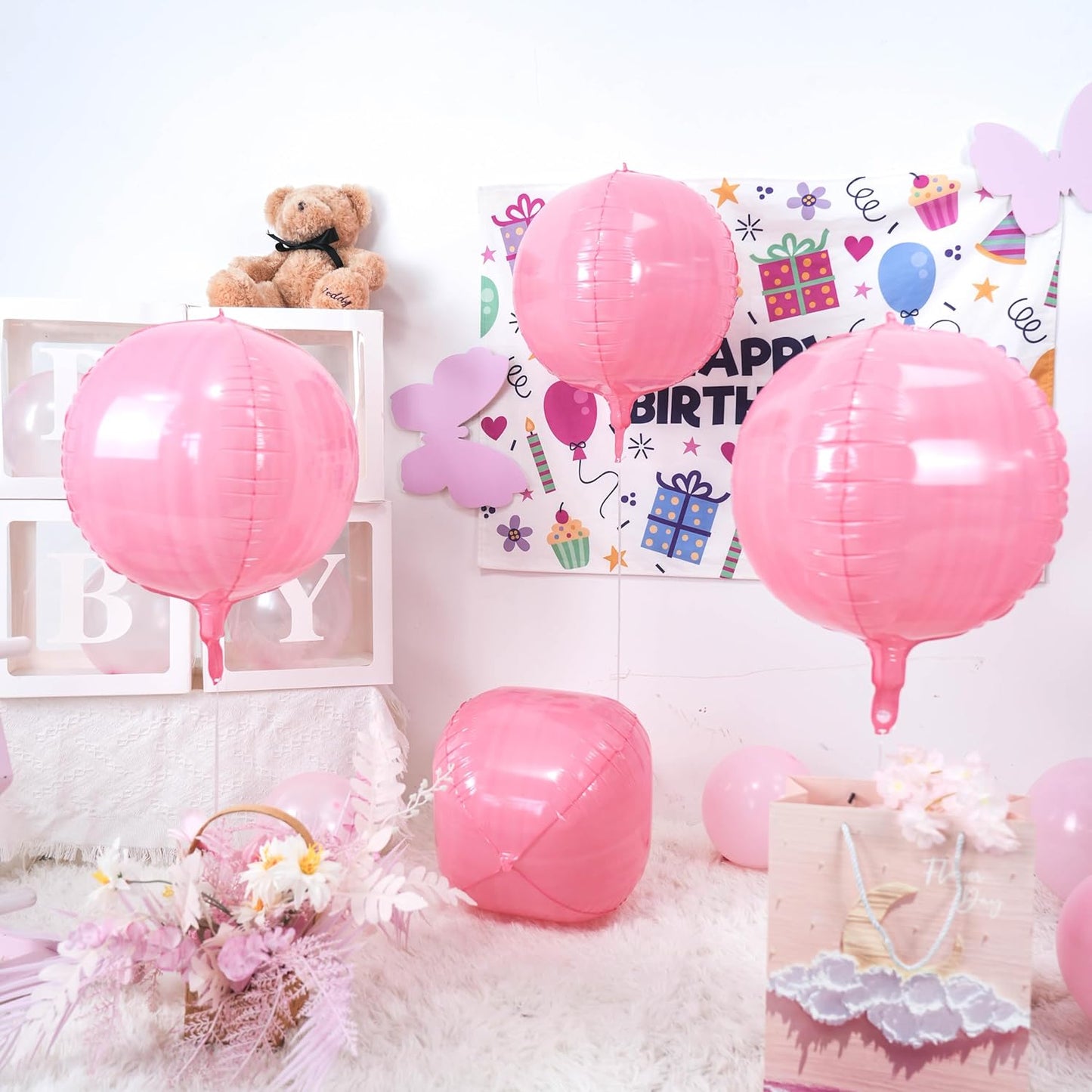 Giant 4D Foil Balloons, 6Pcs Large Metallic Pastel Pink Round Balloons, 22 Inch Big Round Foil Balloon for Pink Birthday Party Baby Shower Wedding Decorations