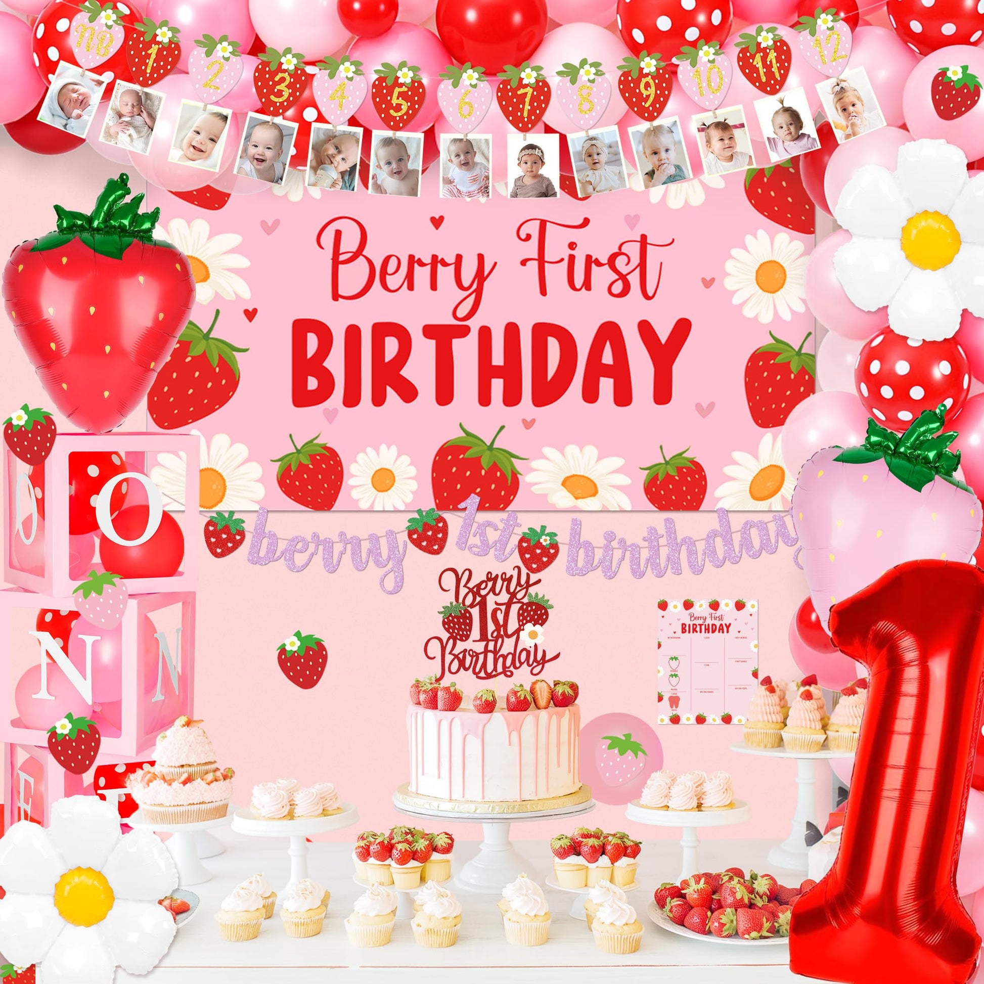 Kriyokiaa Berry First Birthday Decorations, Strawberry Party Kit
