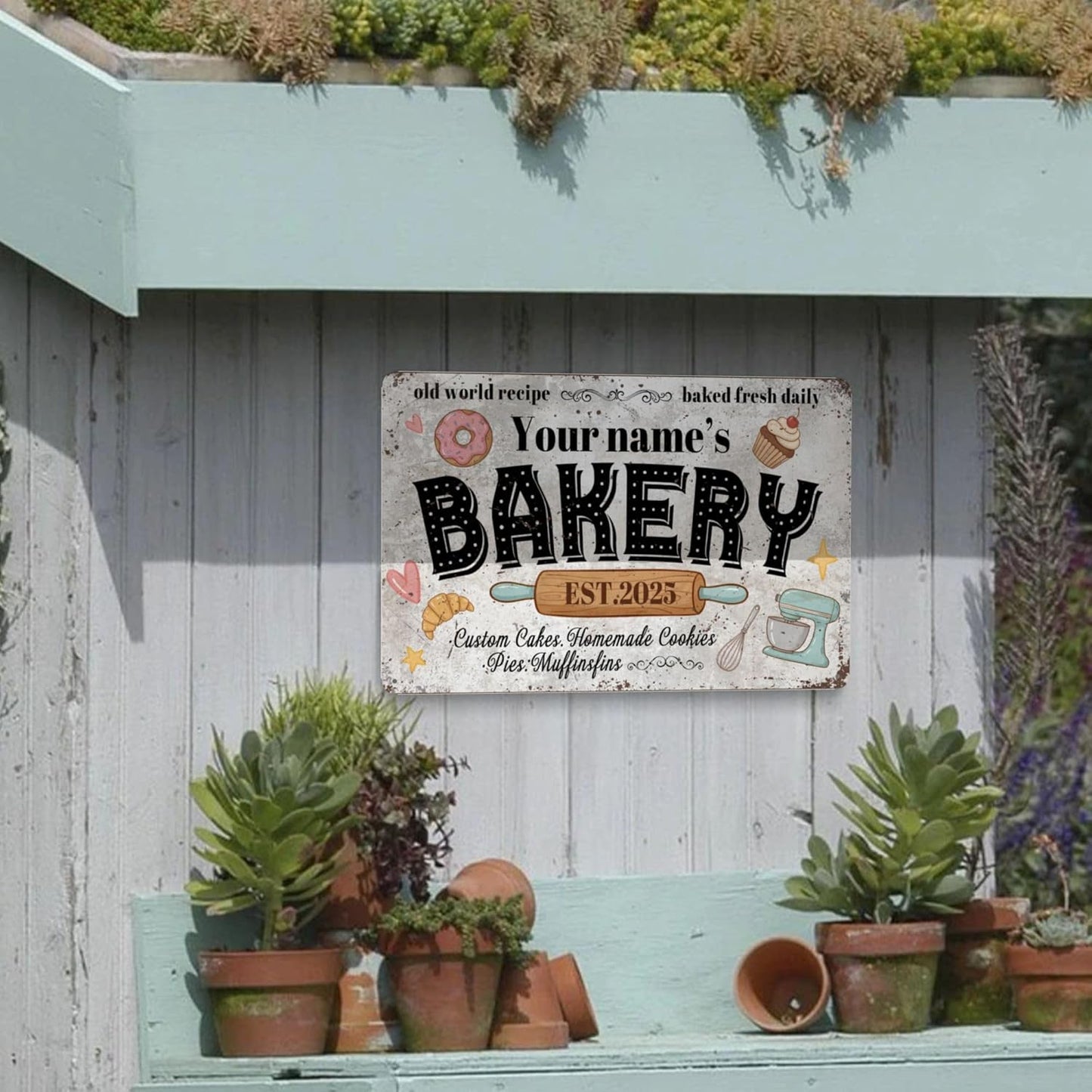 Custom Bakery Metal Sign Personalized Baked Goods Bakers Signs Decor Fresh Bread Daily Rustic Pies Cakes Decor Homemade Plaque Tin Wall Art Gifts