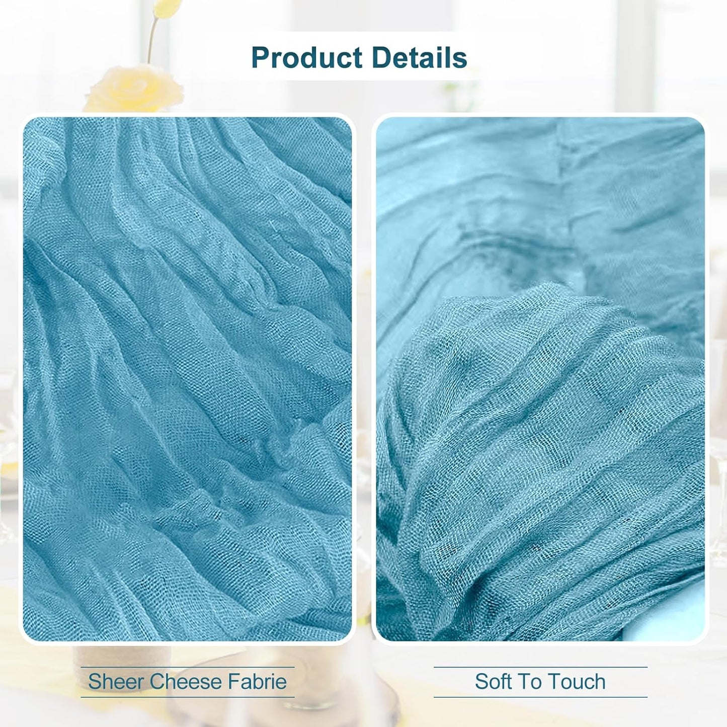 6 Pack Baby Blue Cheesecloth Table Runner 35x120 Inch 10Ft Rustic Gauze Cheese Cloth Table Runner Sheer Cheesecloth Table Runners for Wedding Party Bridal Shower Decoration