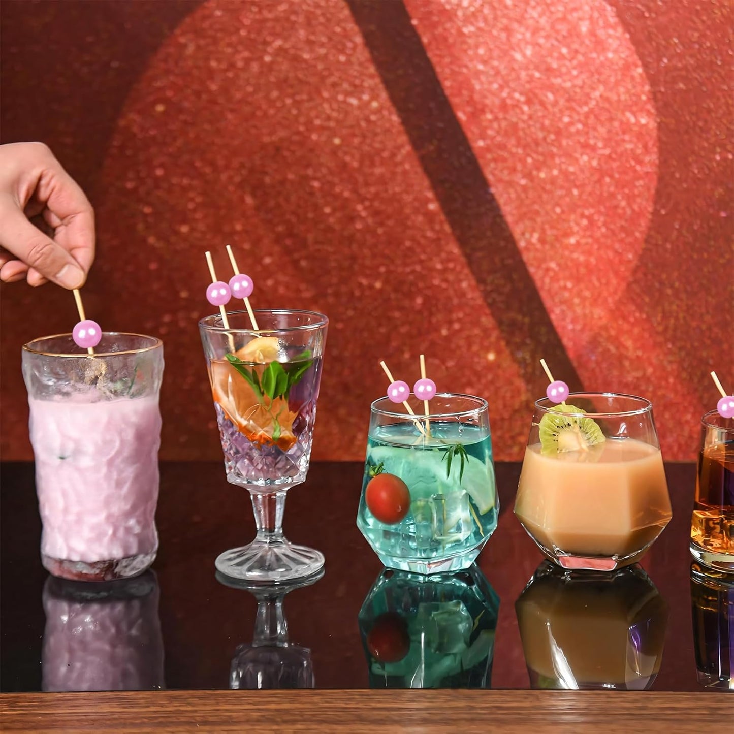 300Pcs Fancy Toothpicks for Appetizers,4.7Inch Pink Pearl Cocktail Picks For Drinks,Bamboo Appetizer Skewers for Charcuterie Boards Accessories,Martini, Sandwich,Desserts,Fruit,Pink Party Decorations