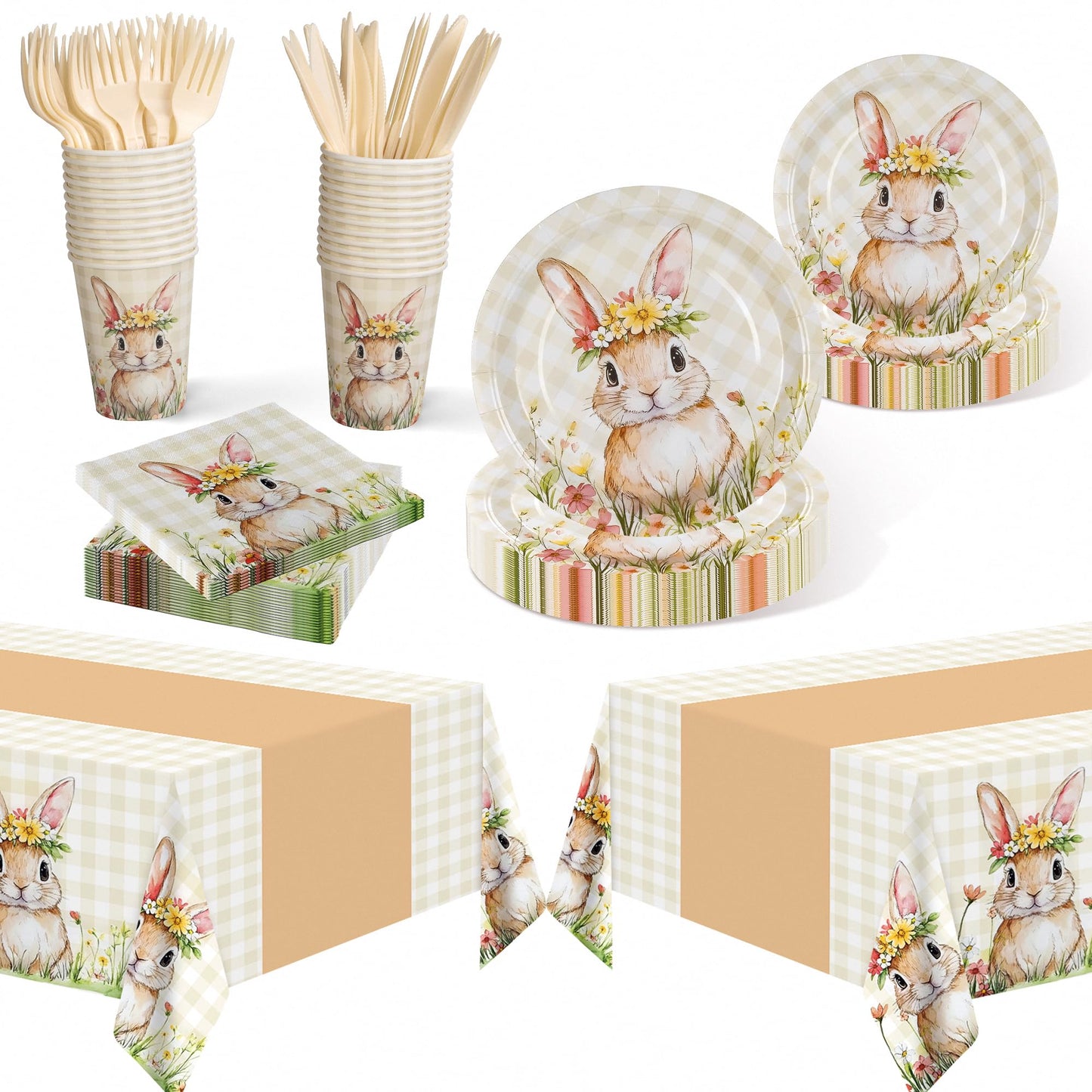 Childom Spring Party Decorations,147 Pcs Disposable Plates and Napkins Party Supplies,Bunny